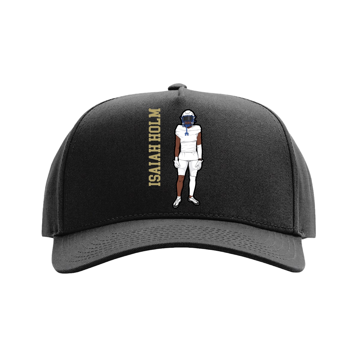 Full Fabric Five-Panel Champ Cap — Name Vertical in Black
