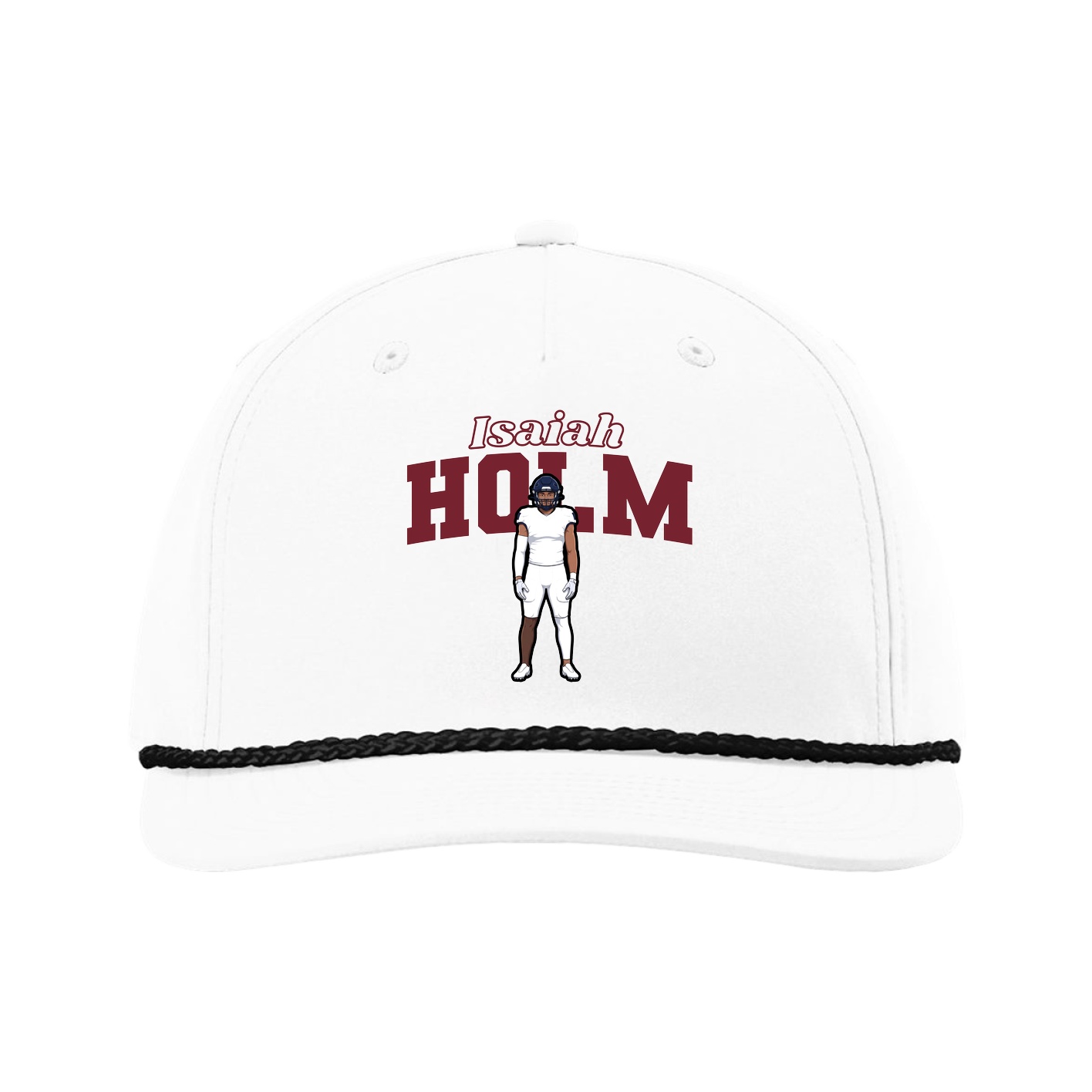Five-Panel Classic Rope Cap — Name Arch in White