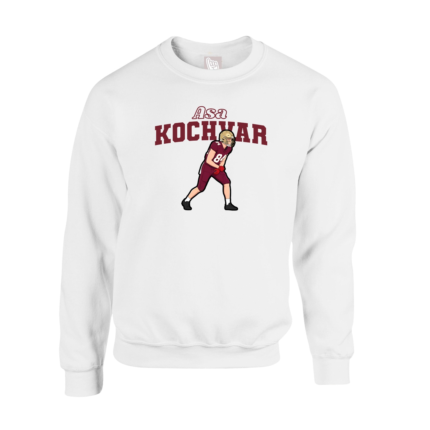Fleece Crew — Name Arch in White