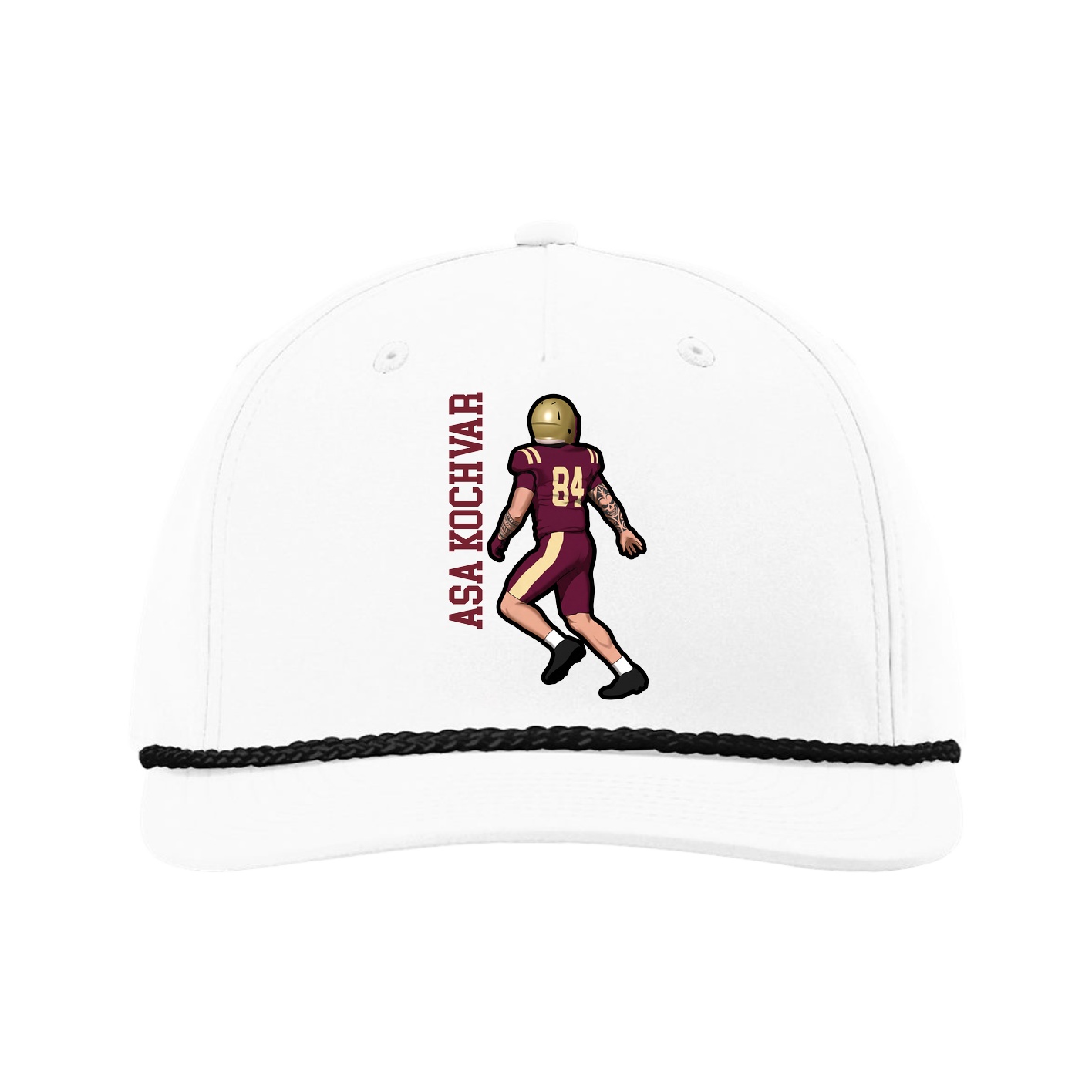 Five-Panel Classic Rope Cap — Name Vertical in White