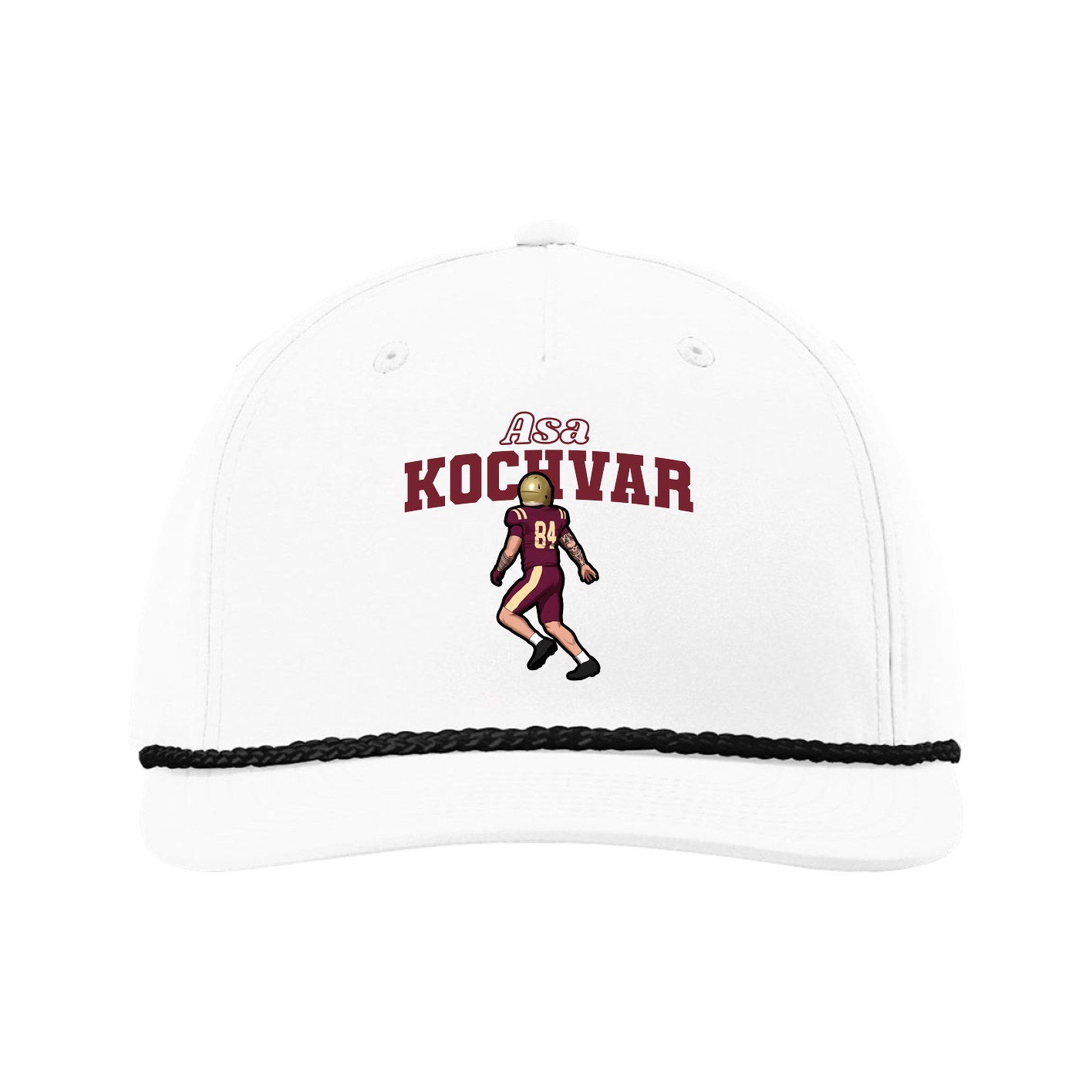 Five-Panel Classic Rope Cap — Name Arch in White