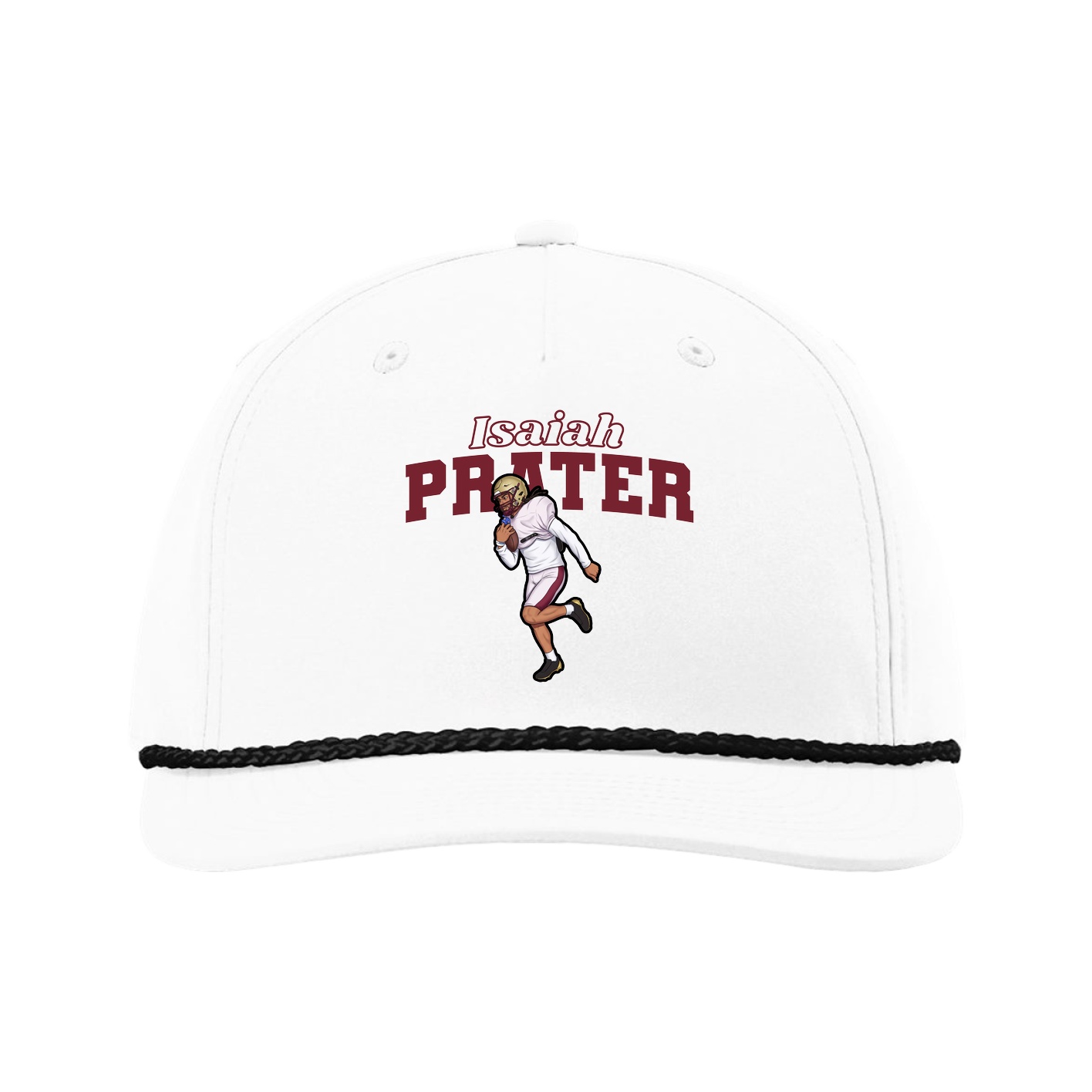 Five-Panel Classic Rope Cap — Name Arch in White