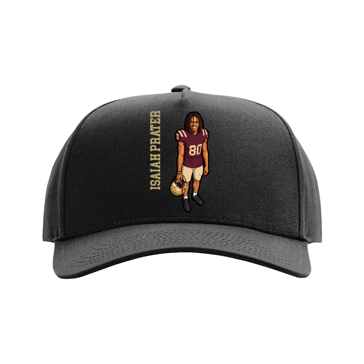 Full Fabric Five-Panel Champ Cap — Name Vertical in Black
