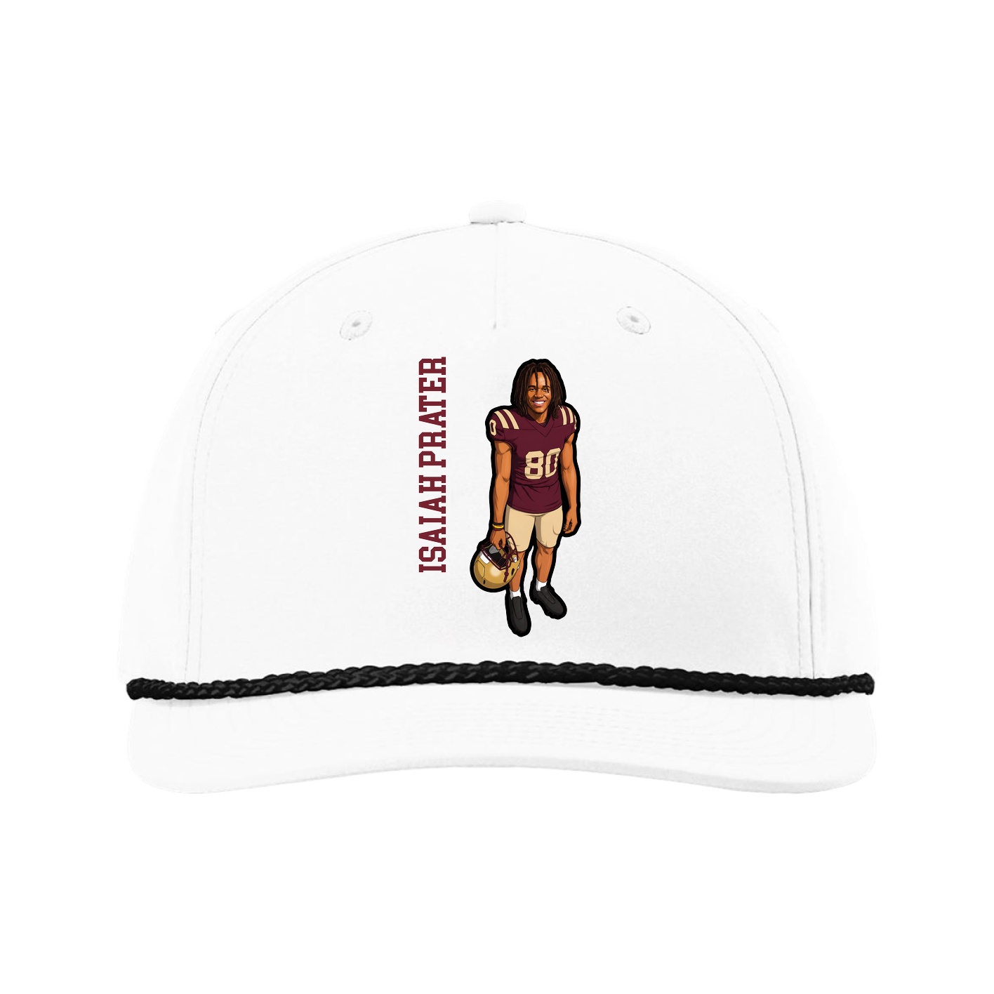 Five-Panel Classic Rope Cap — Name Vertical in White