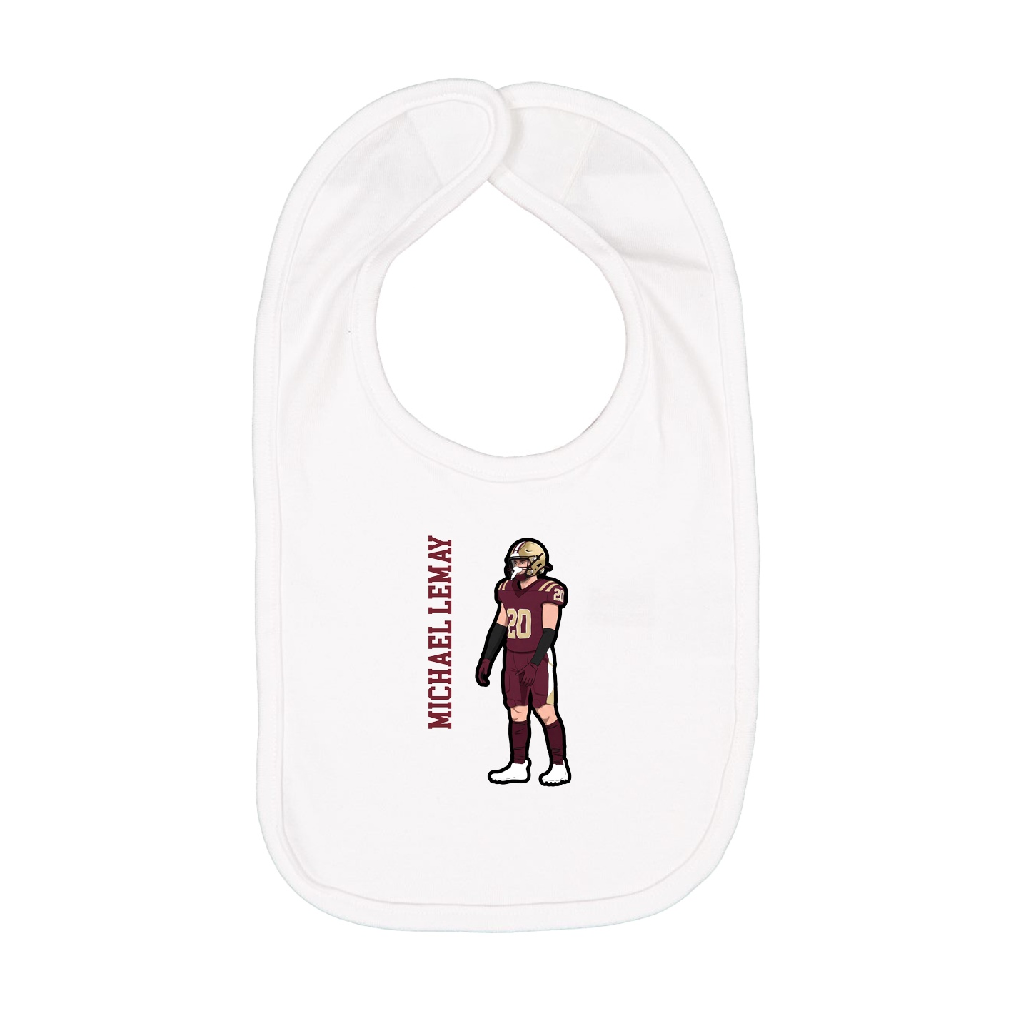 Infant Bib — Name Vertical in White