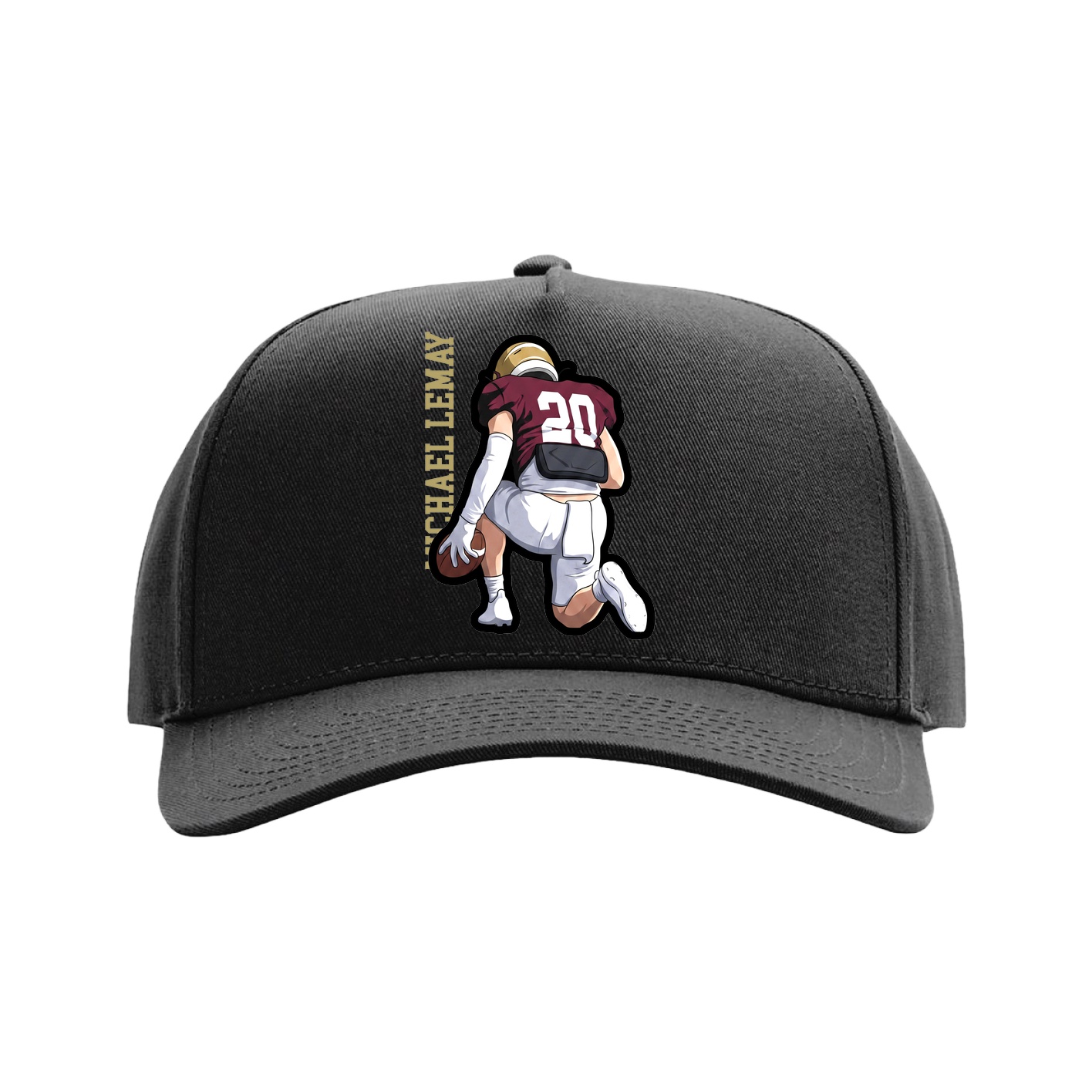Full Fabric Five-Panel Champ Cap — Name Vertical in Black