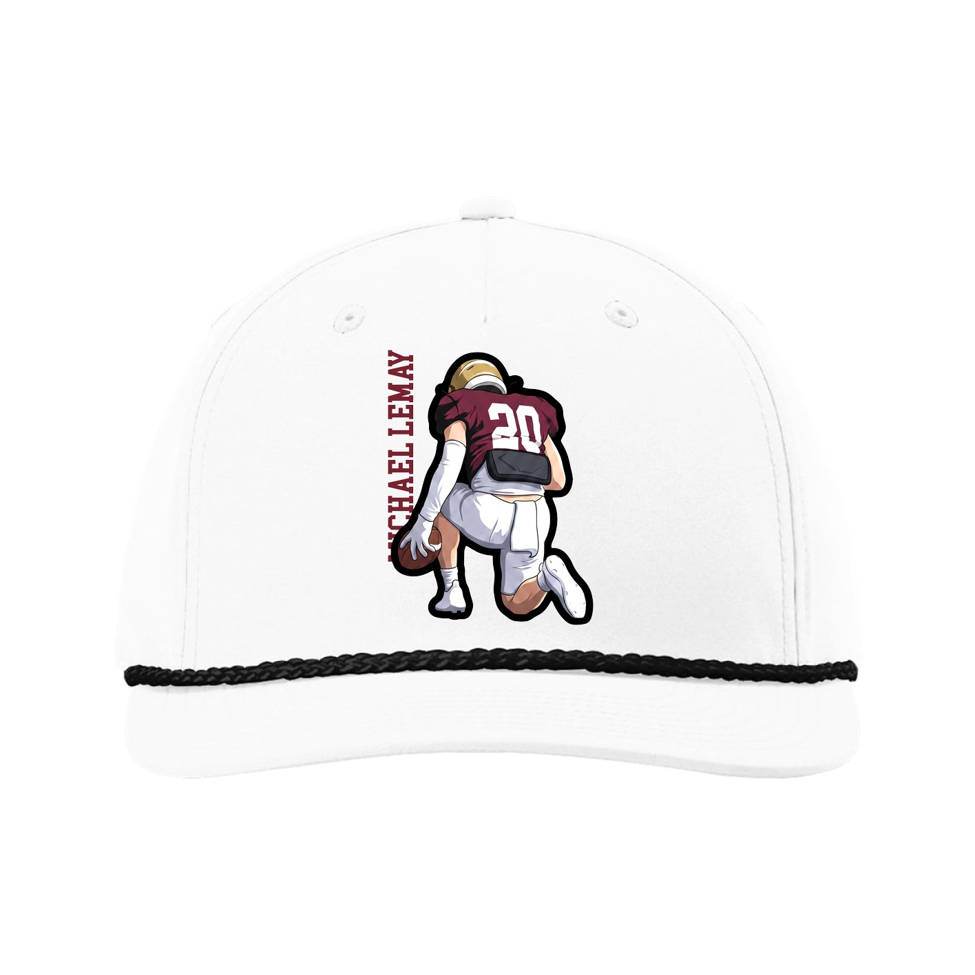 Five-Panel Classic Rope Cap — Name Vertical in White