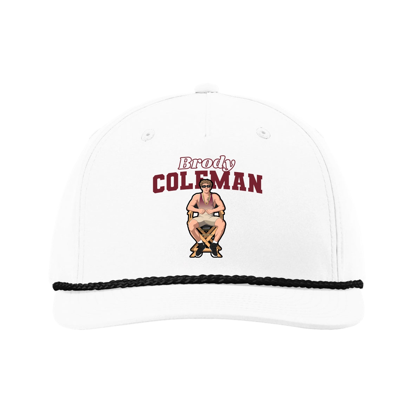Five-Panel Classic Rope Cap — Name Arch in White