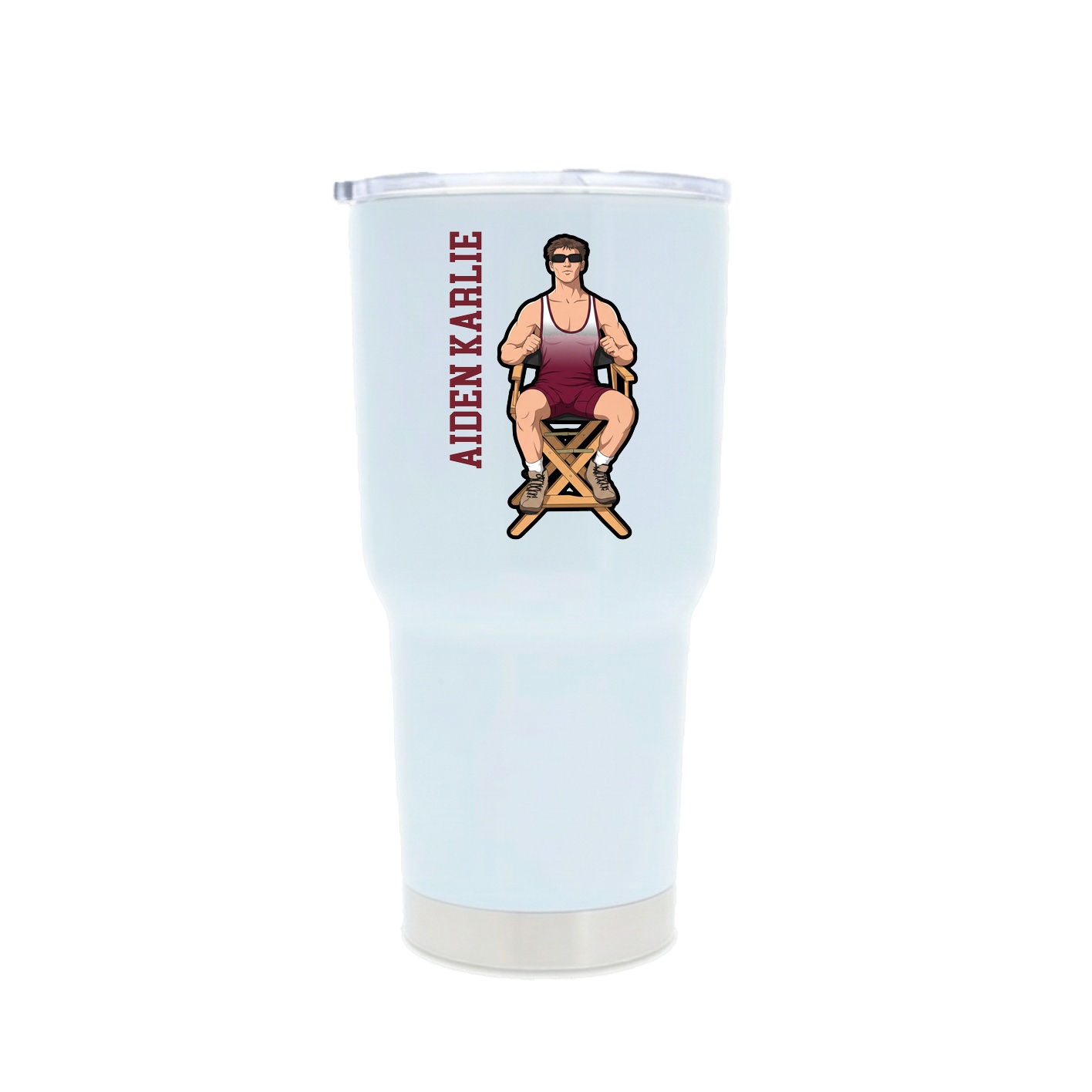 30oz Stainless Steel Tumbler — Name Vertical in White