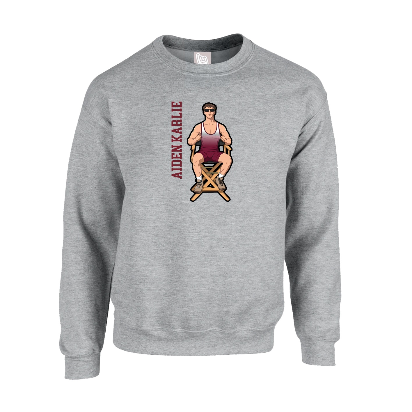 Fleece Crew — Name Vertical in Grey