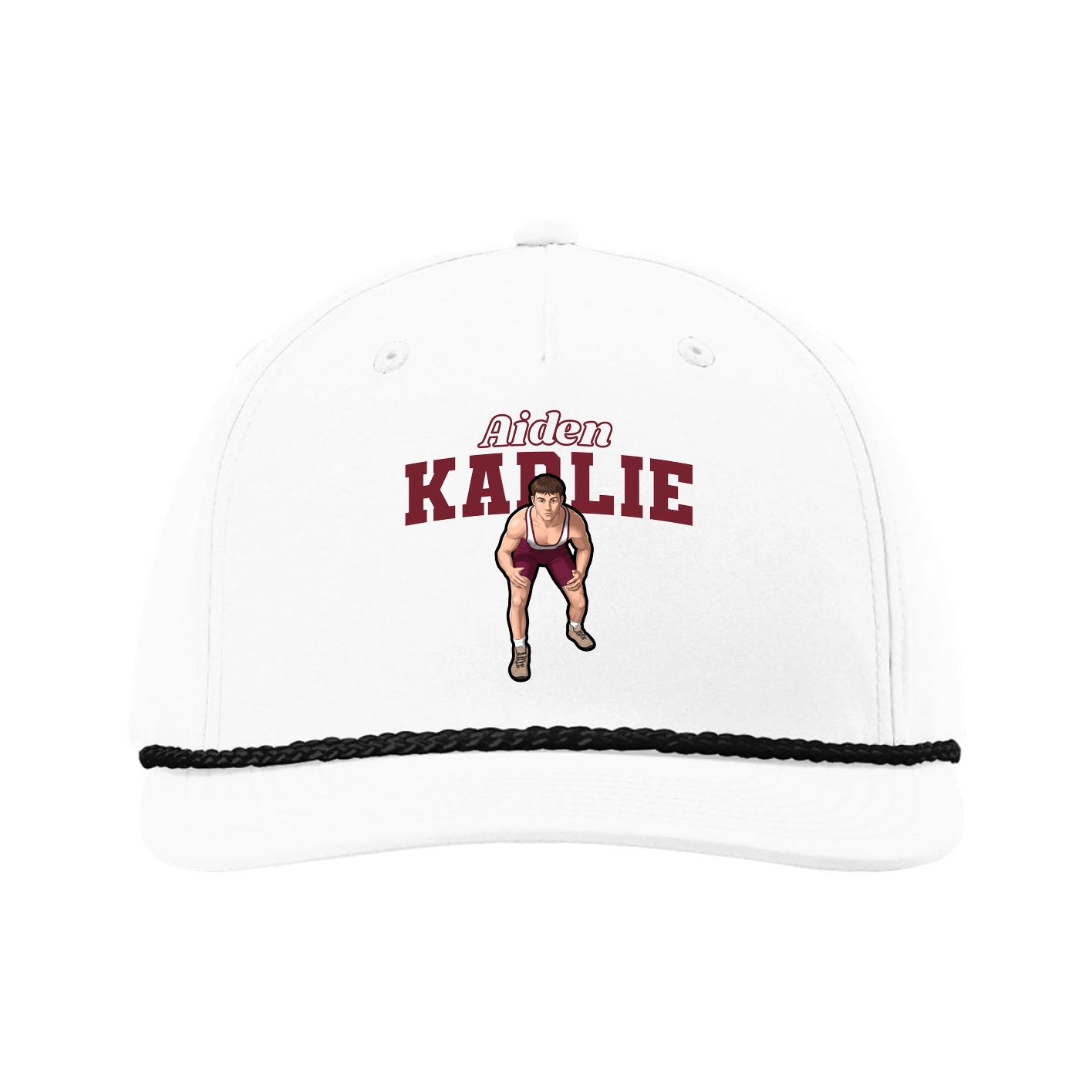 Five-Panel Classic Rope Cap — Name Arch in White