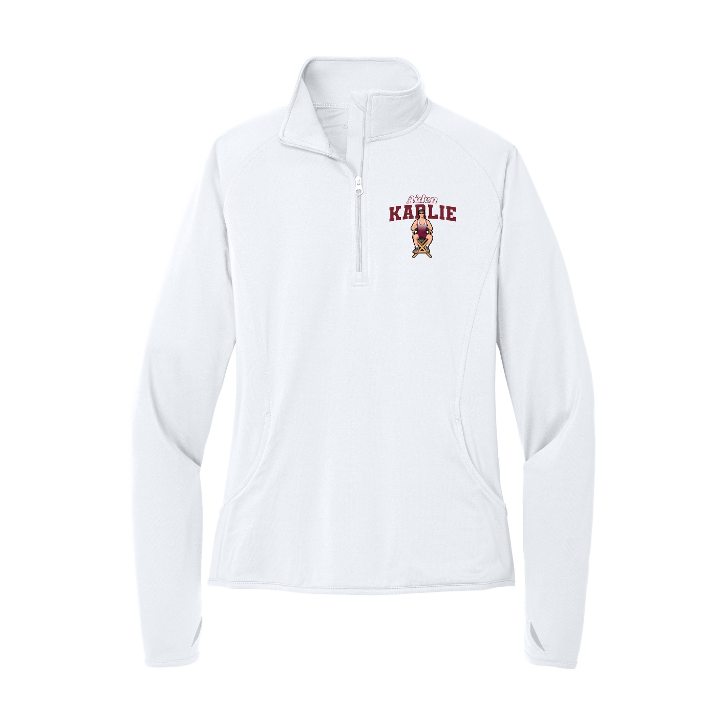 Women's Q-Zip Pullover — Name Arch in White
