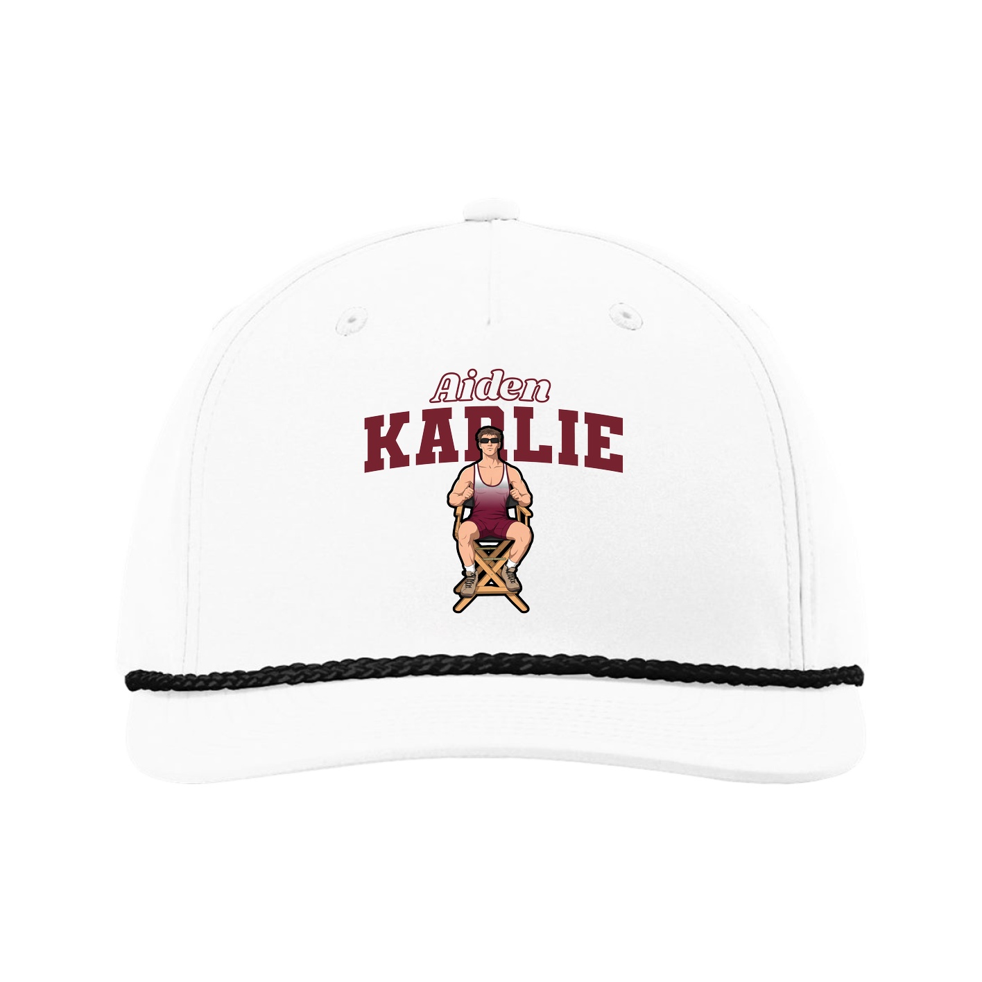 Five-Panel Classic Rope Cap — Name Arch in White