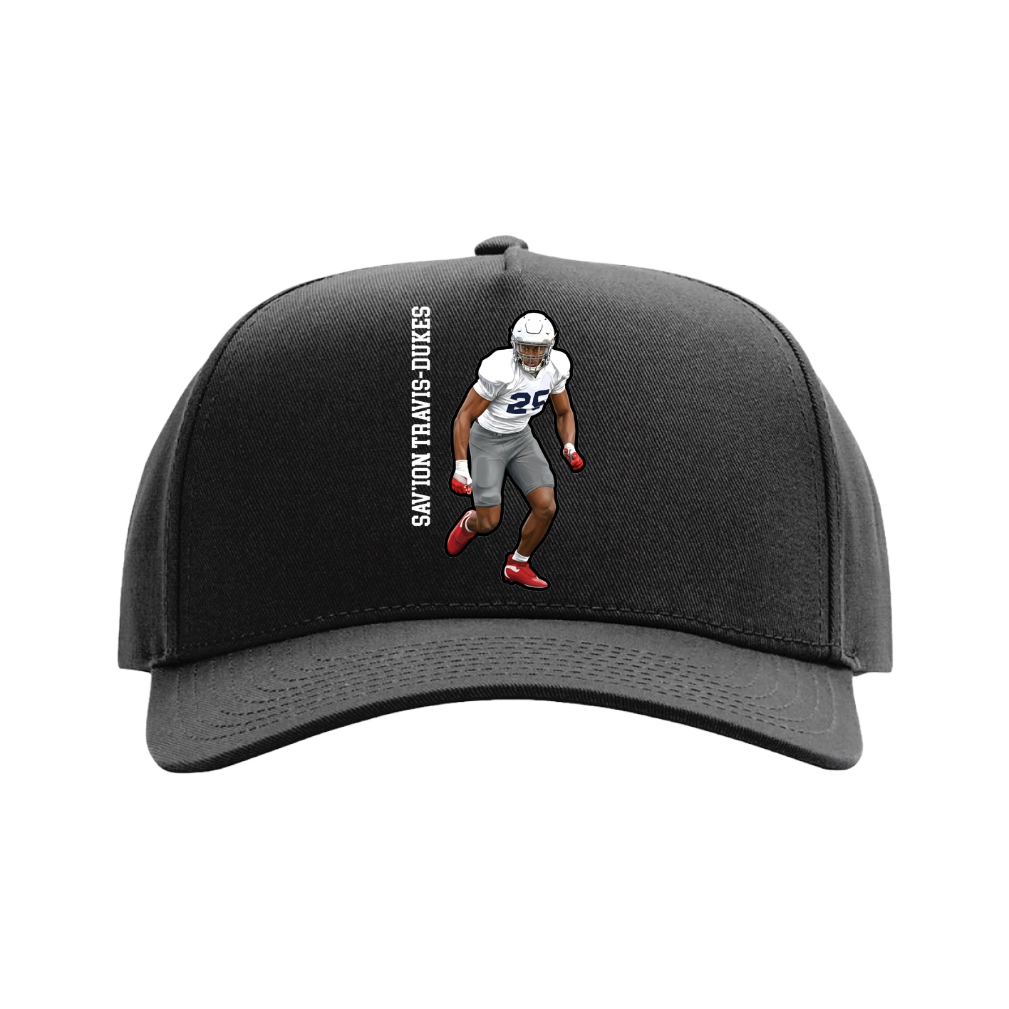 Full Fabric Five-Panel Champ Cap — Name Vertical in Black