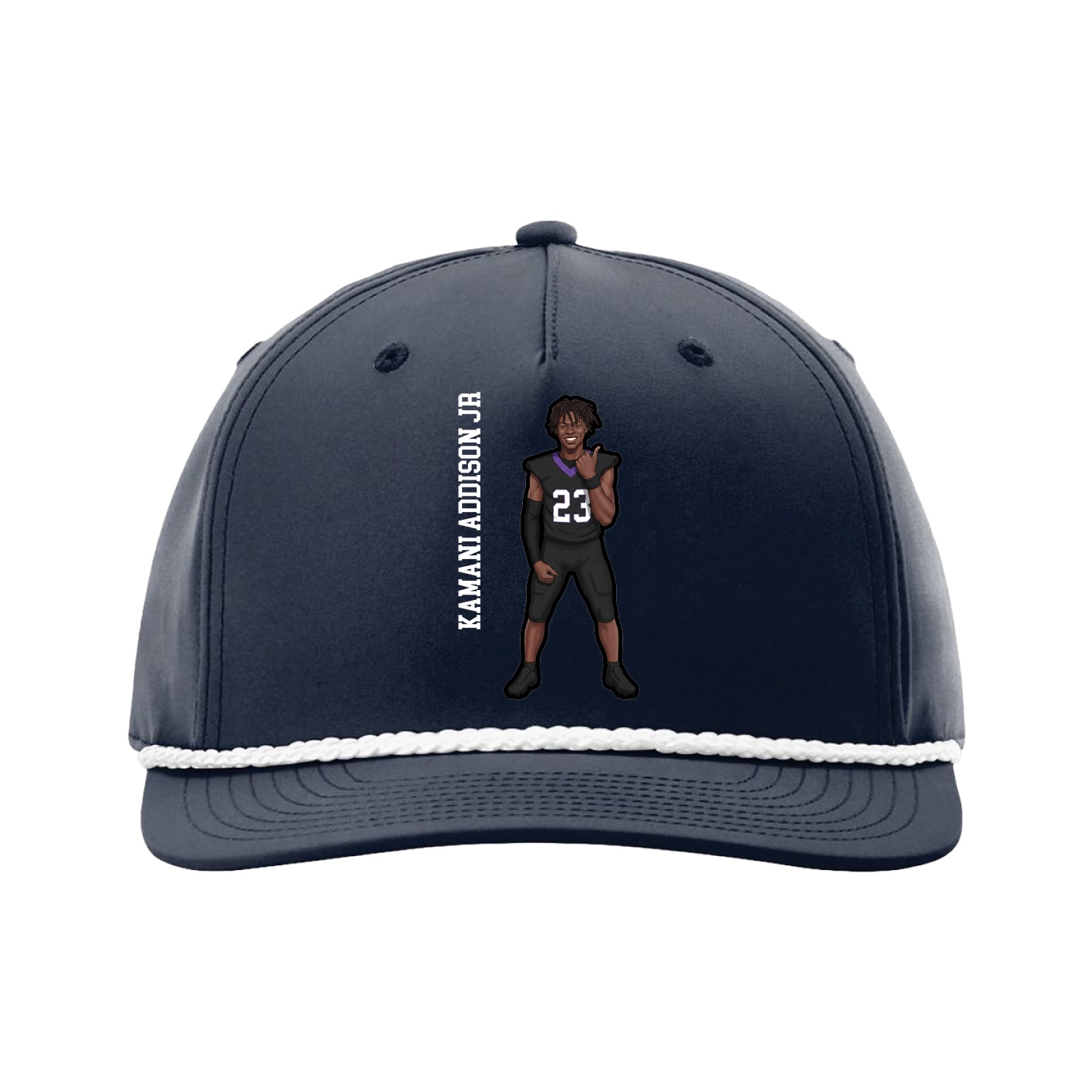 Five-Panel Classic Rope Cap — Name Vertical in Navy