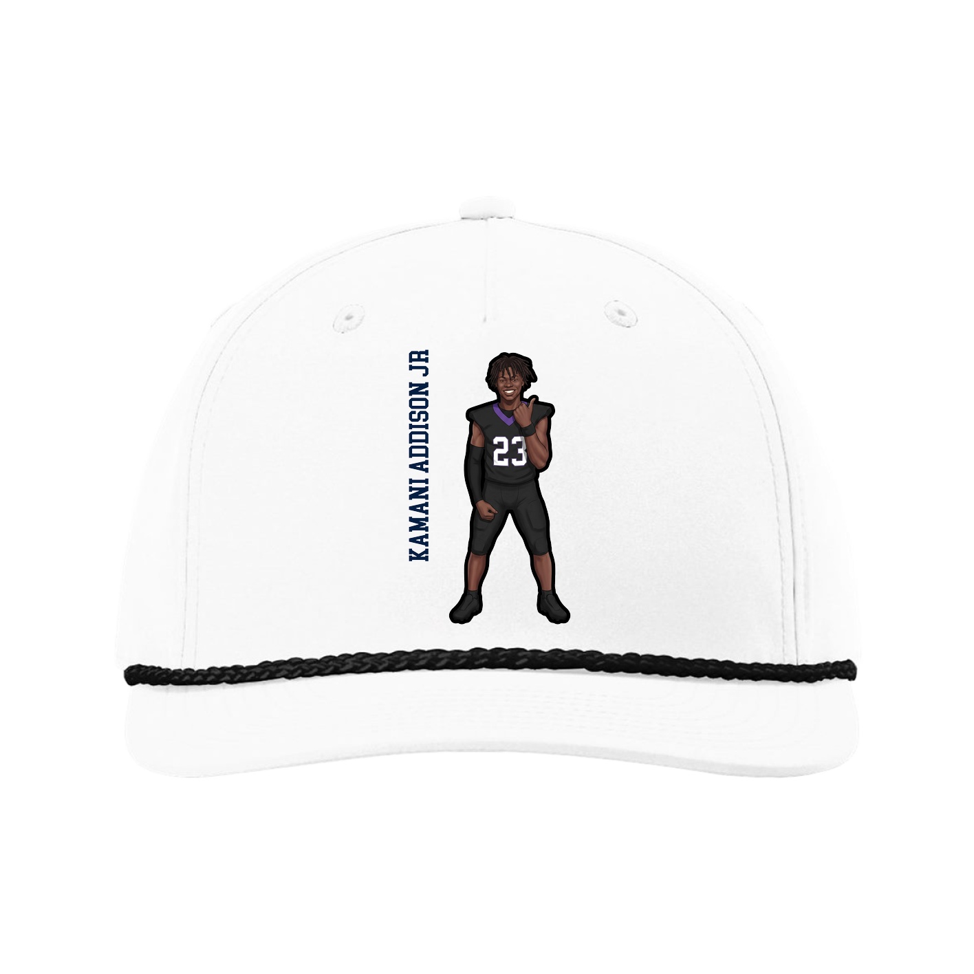 Five-Panel Classic Rope Cap — Name Vertical in White