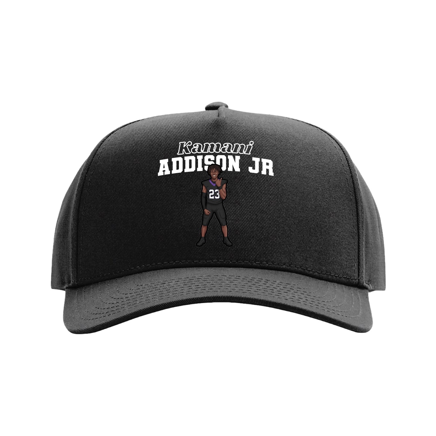 Full Fabric Five-Panel Champ Cap — Name Arch in Black