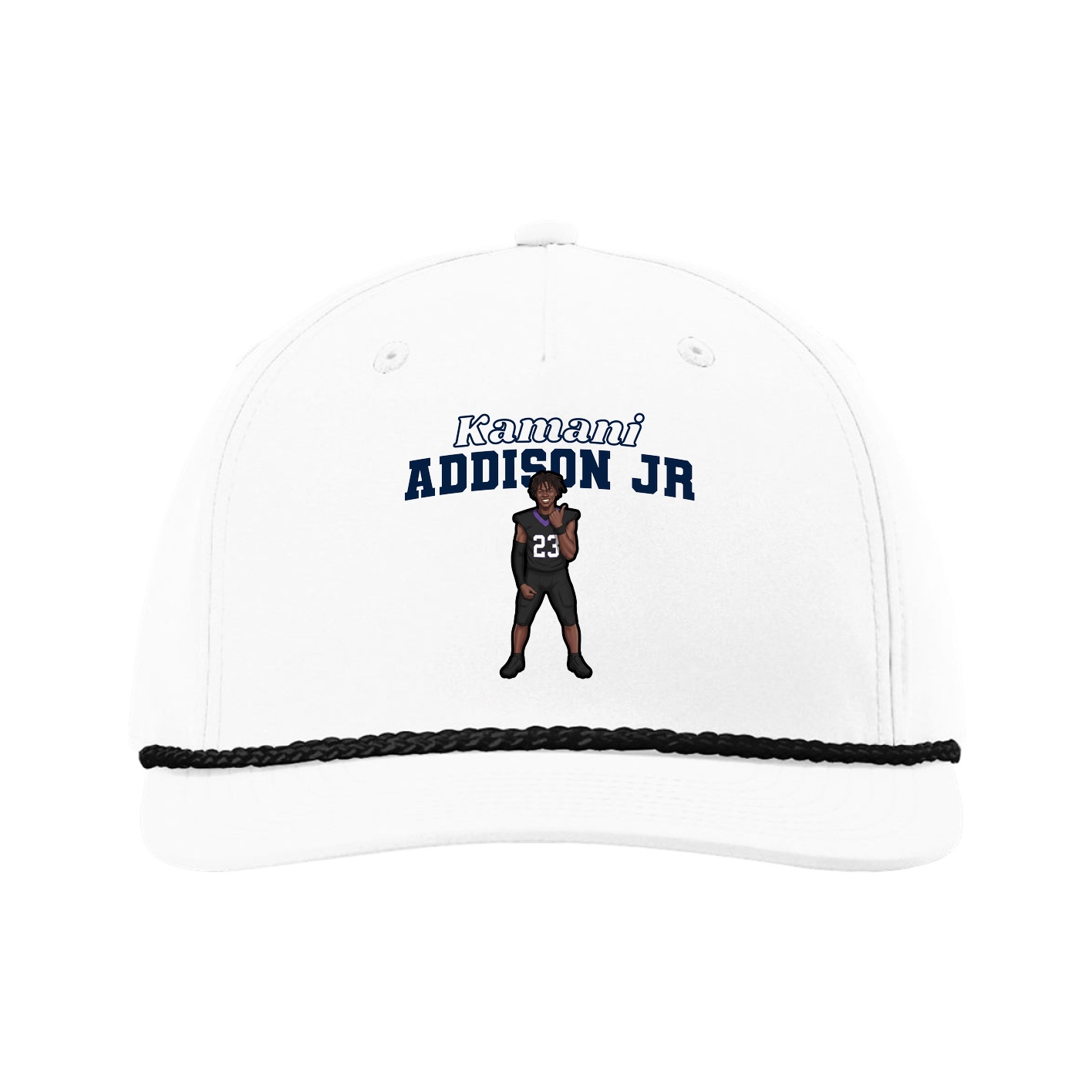 Five-Panel Classic Rope Cap — Name Arch in White