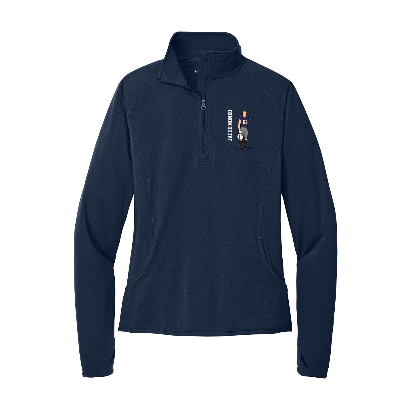Women's Q-Zip Pullover — Name Vertical in Navy