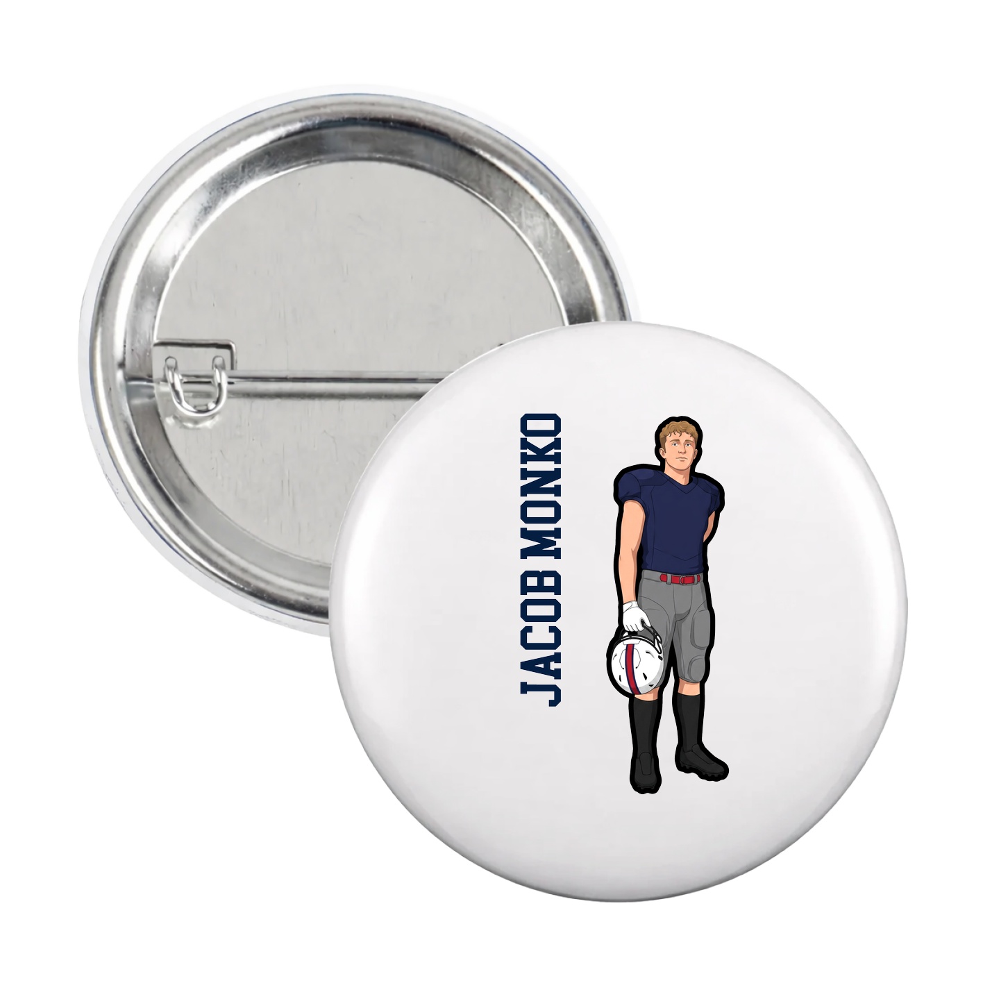 Game Day Button — Name Vertical in White