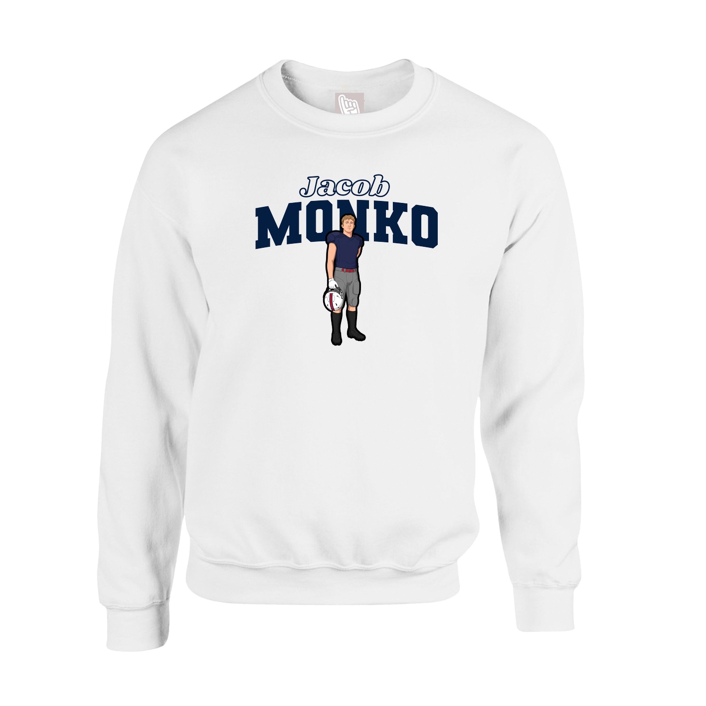 Fleece Crew — Name Arch in White