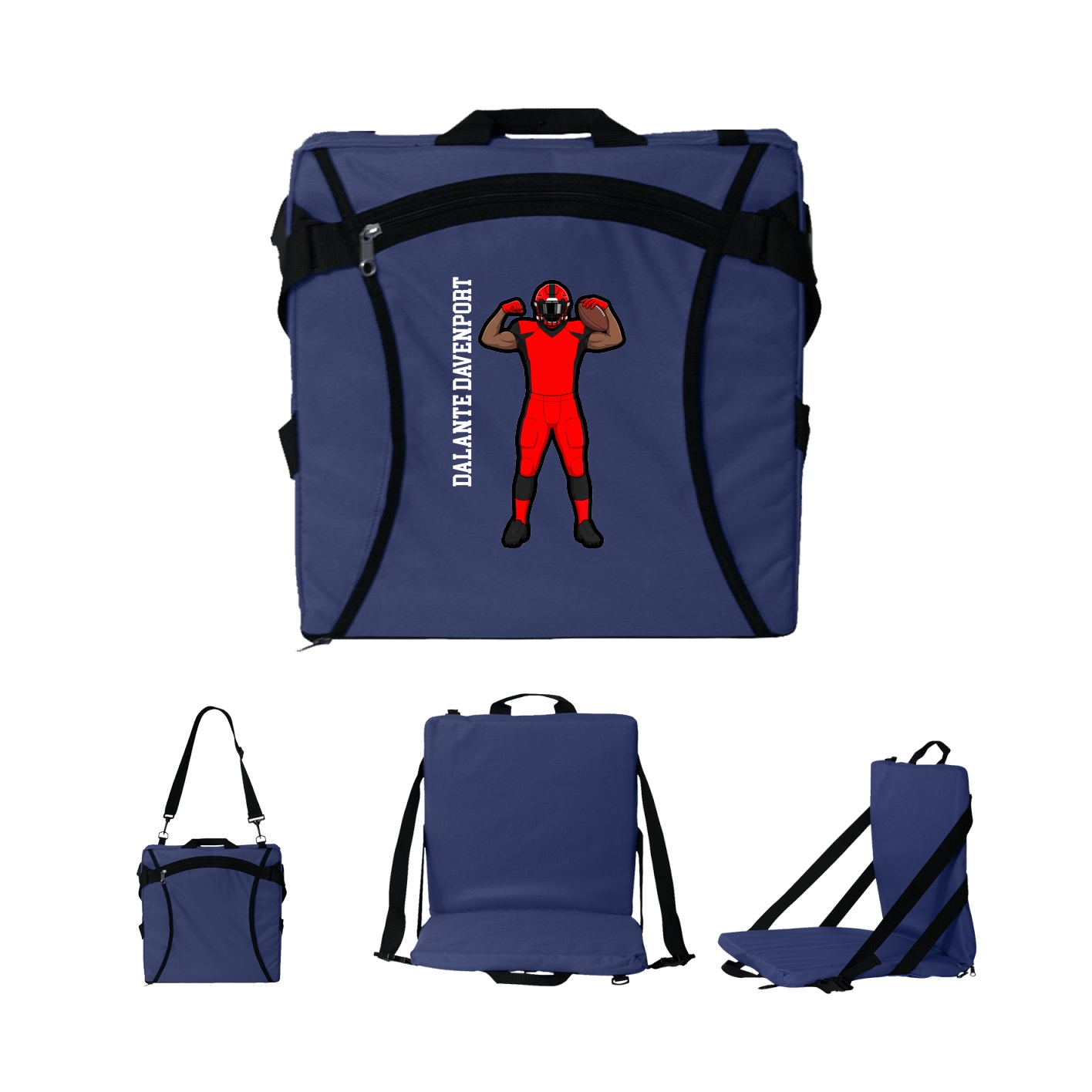 Folding Stadium Seat — Name Vertical in Navy