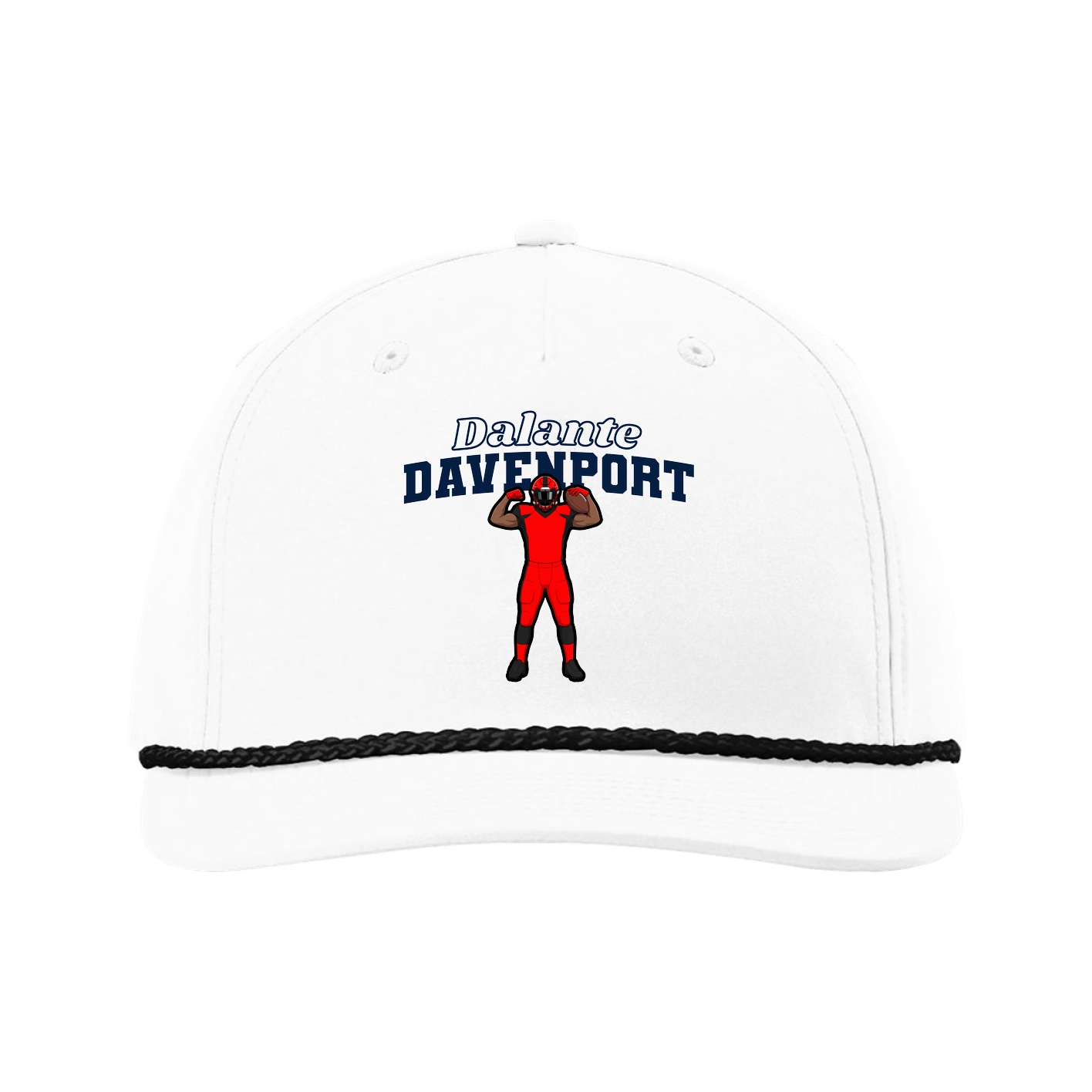 Five-Panel Classic Rope Cap — Name Arch in White