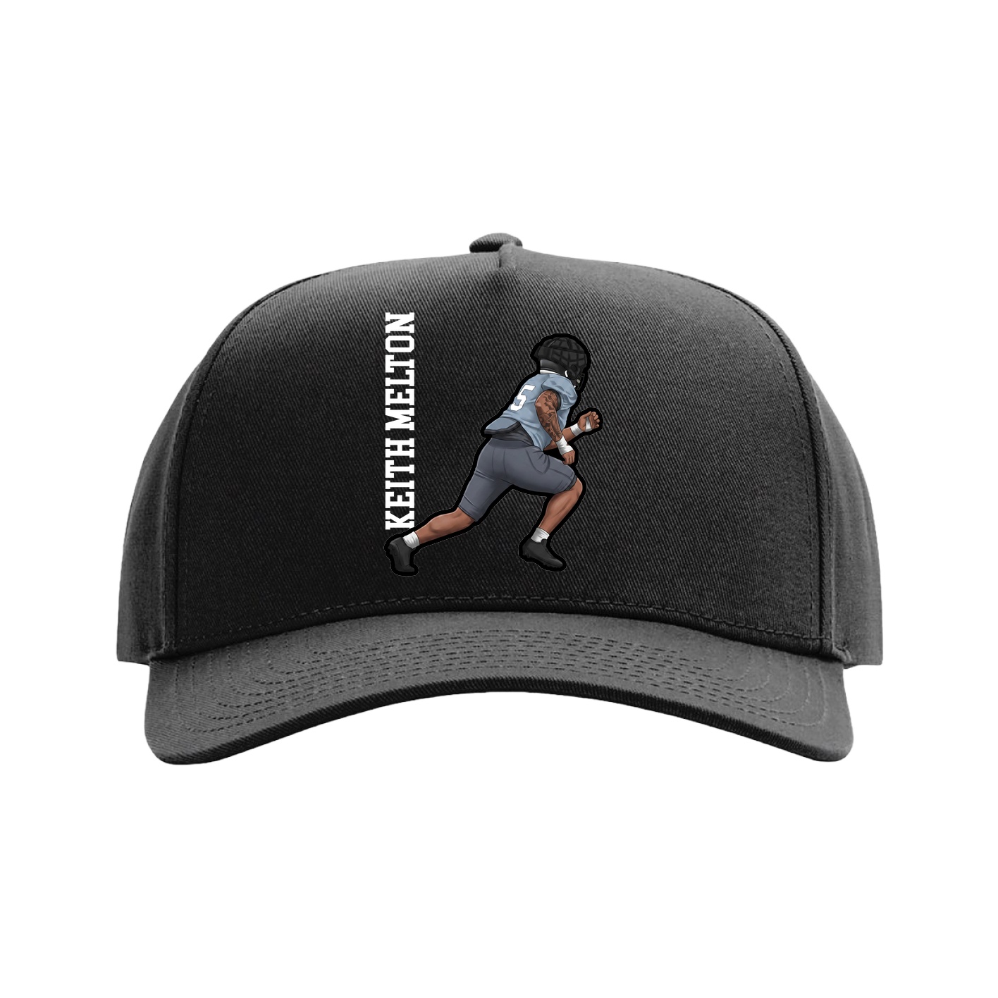 Full Fabric Five-Panel Champ Cap — Name Vertical in Black