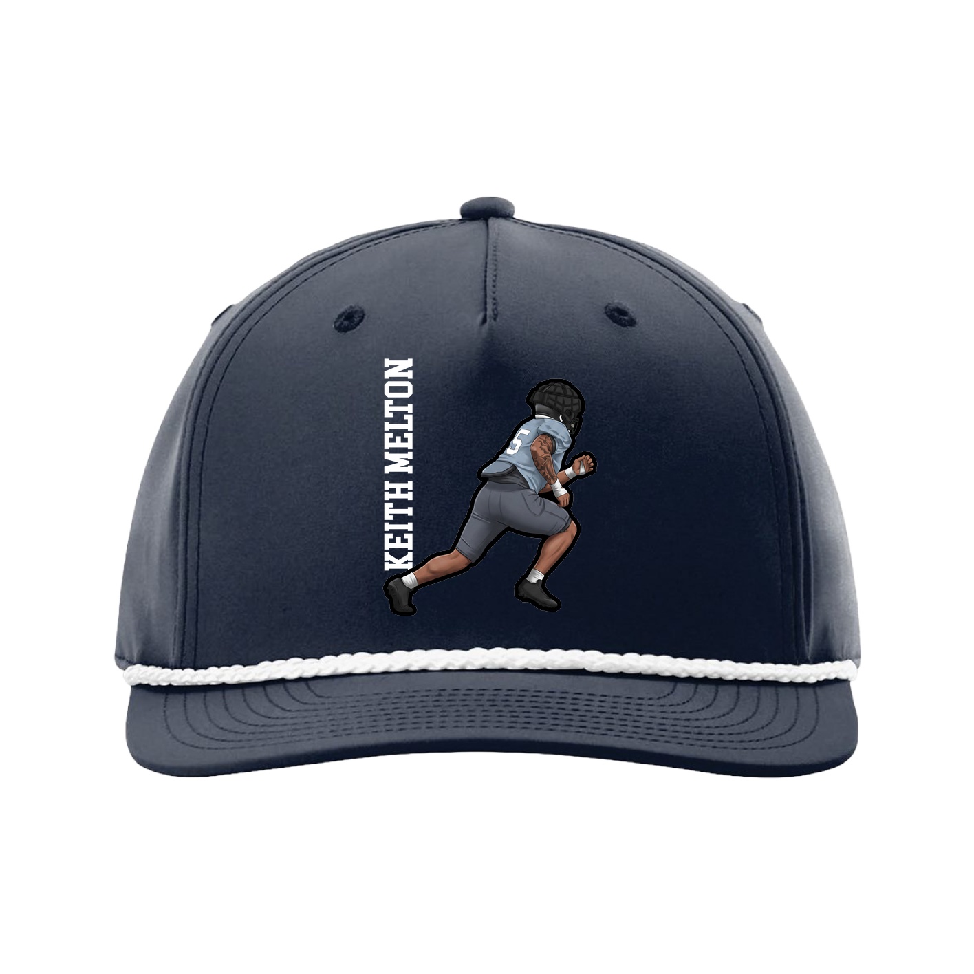 Five-Panel Classic Rope Cap — Name Vertical in Navy