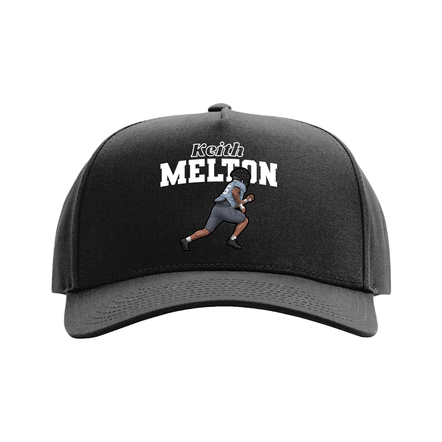 Full Fabric Five-Panel Champ Cap — Name Arch in Black