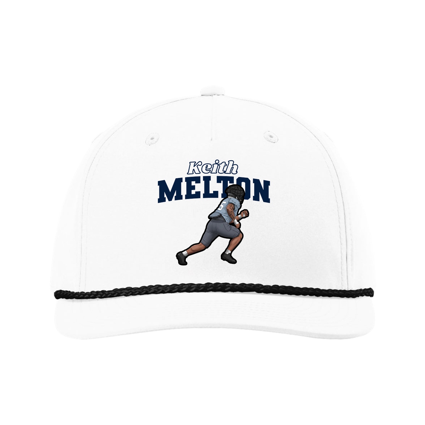 Five-Panel Classic Rope Cap — Name Arch in White