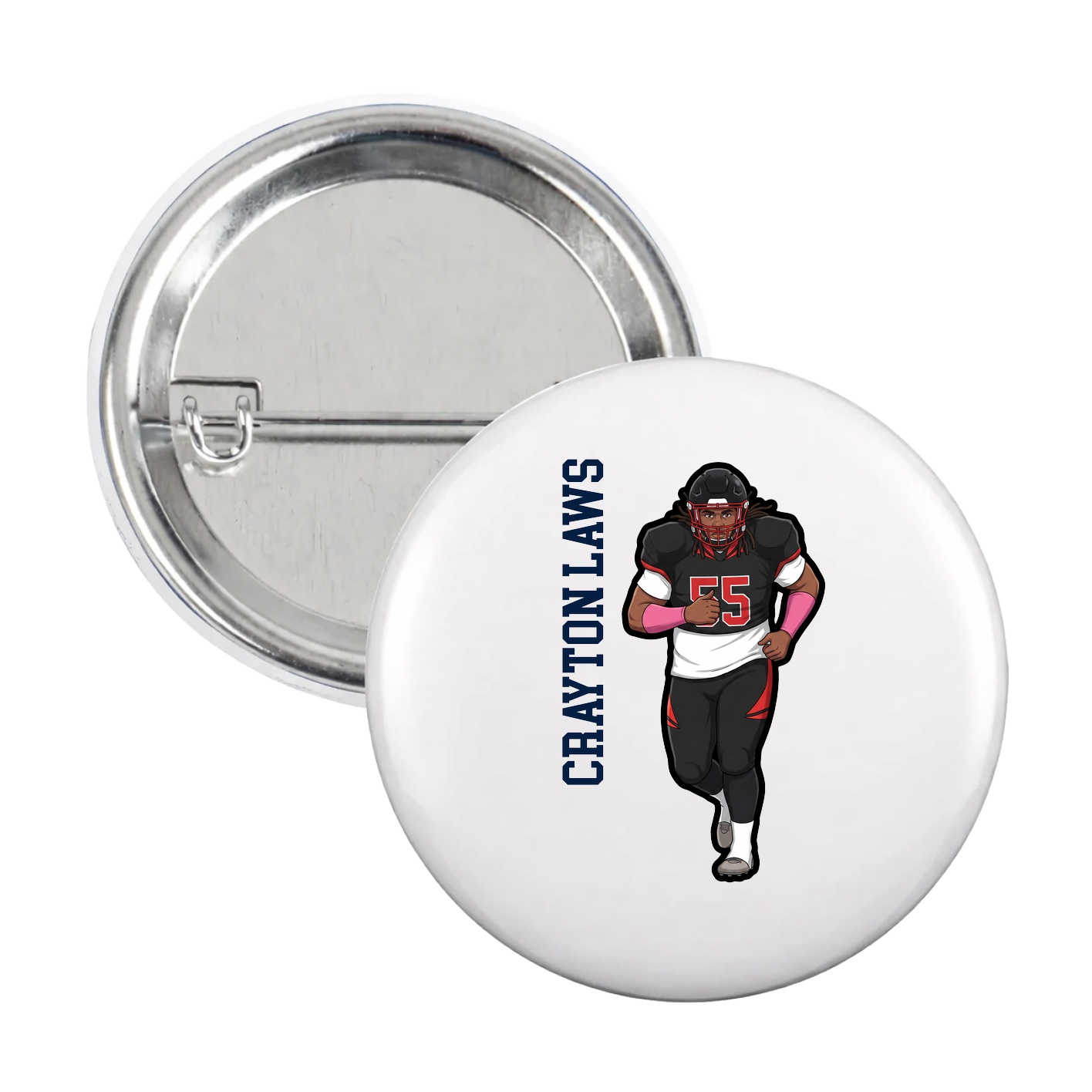 Game Day Button — Name Vertical in White