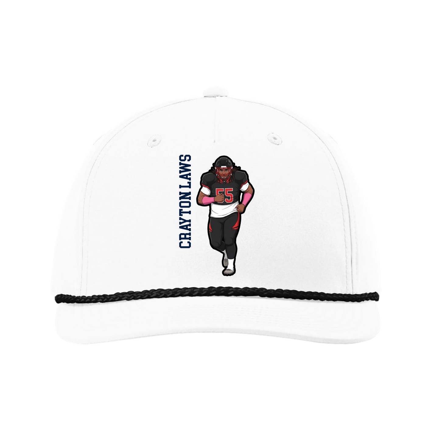Five-Panel Classic Rope Cap — Name Vertical in White