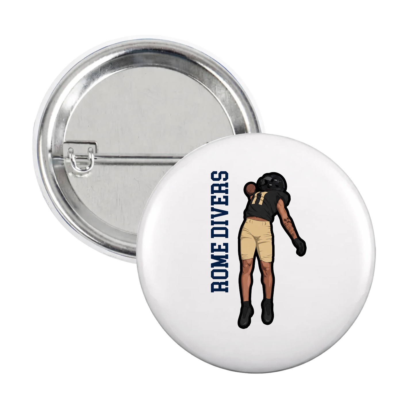Game Day Button — Name Vertical in White