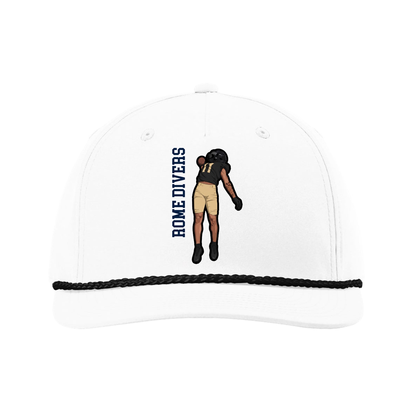 Five-Panel Classic Rope Cap — Name Vertical in White