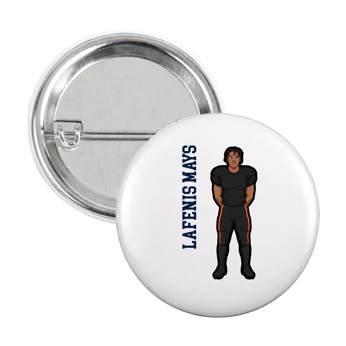 Game Day Button — Name Vertical in White
