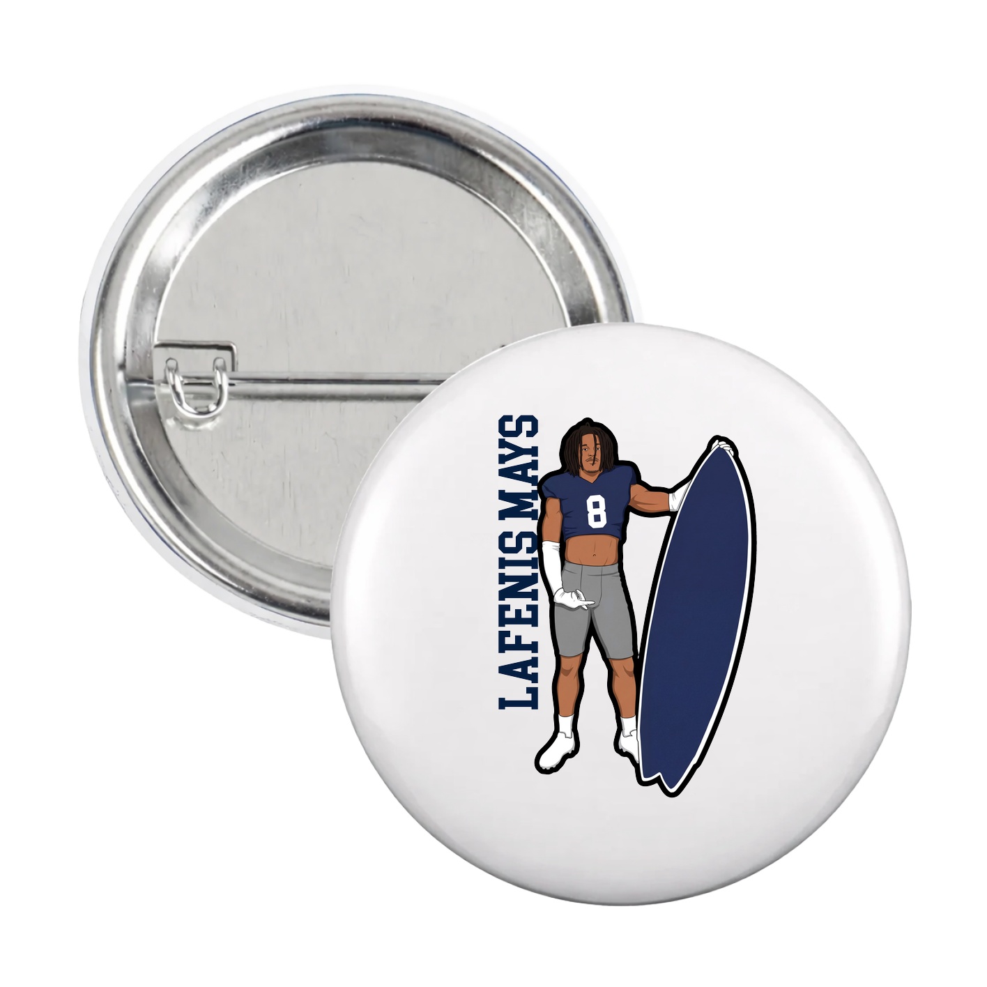 Game Day Button — Name Vertical in White