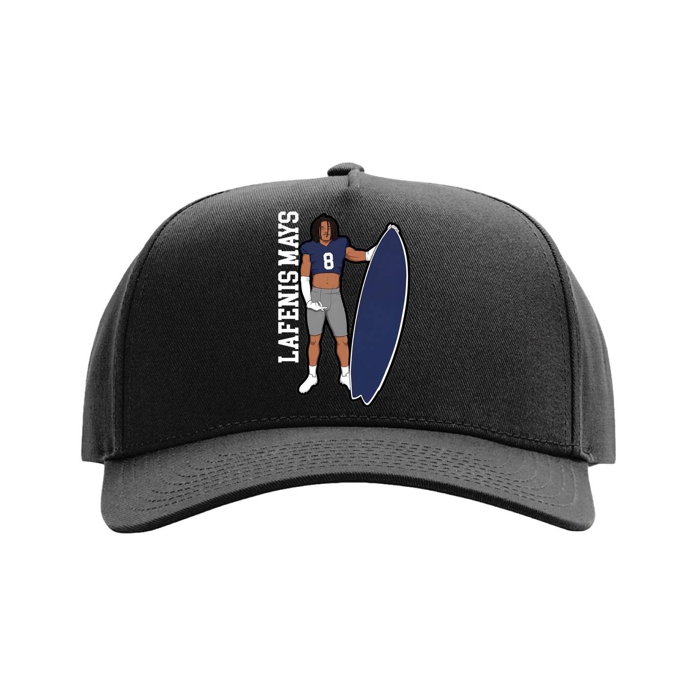Full Fabric Five-Panel Champ Cap — Name Vertical in Black