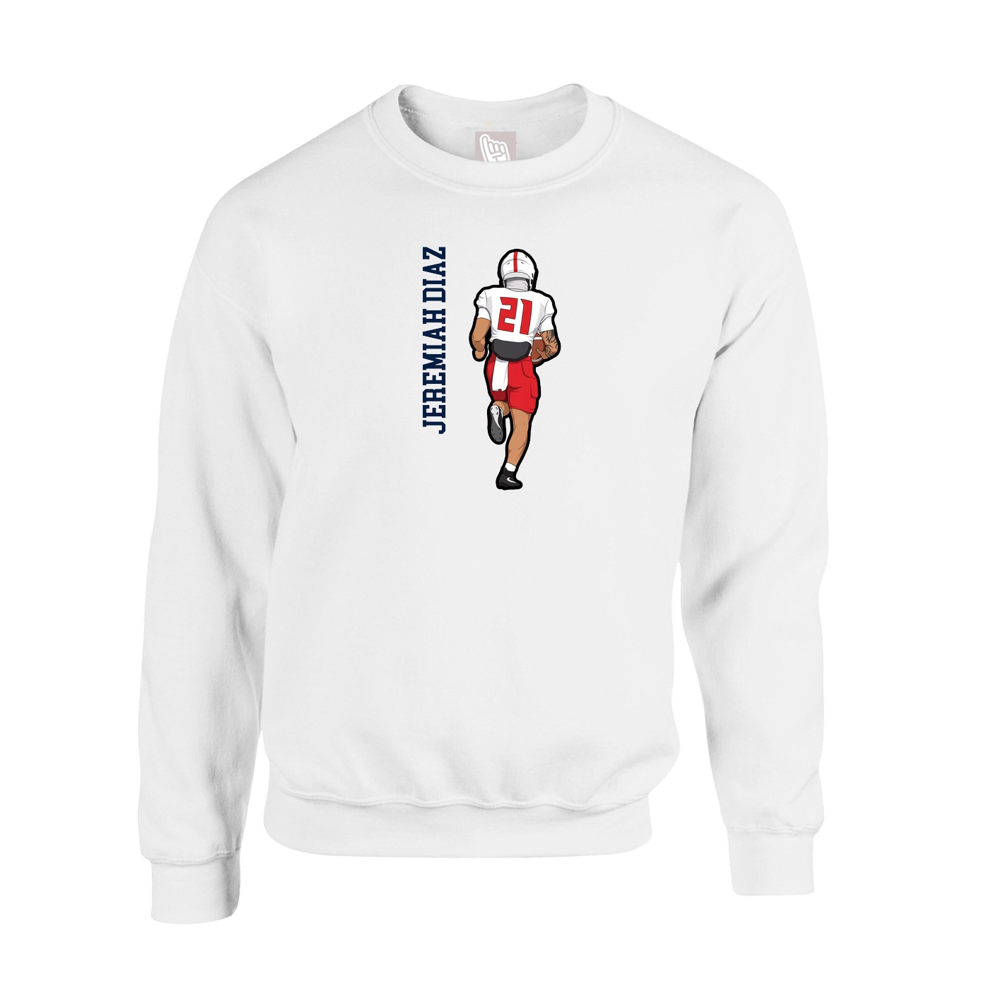 Fleece Crew — Name Vertical in White