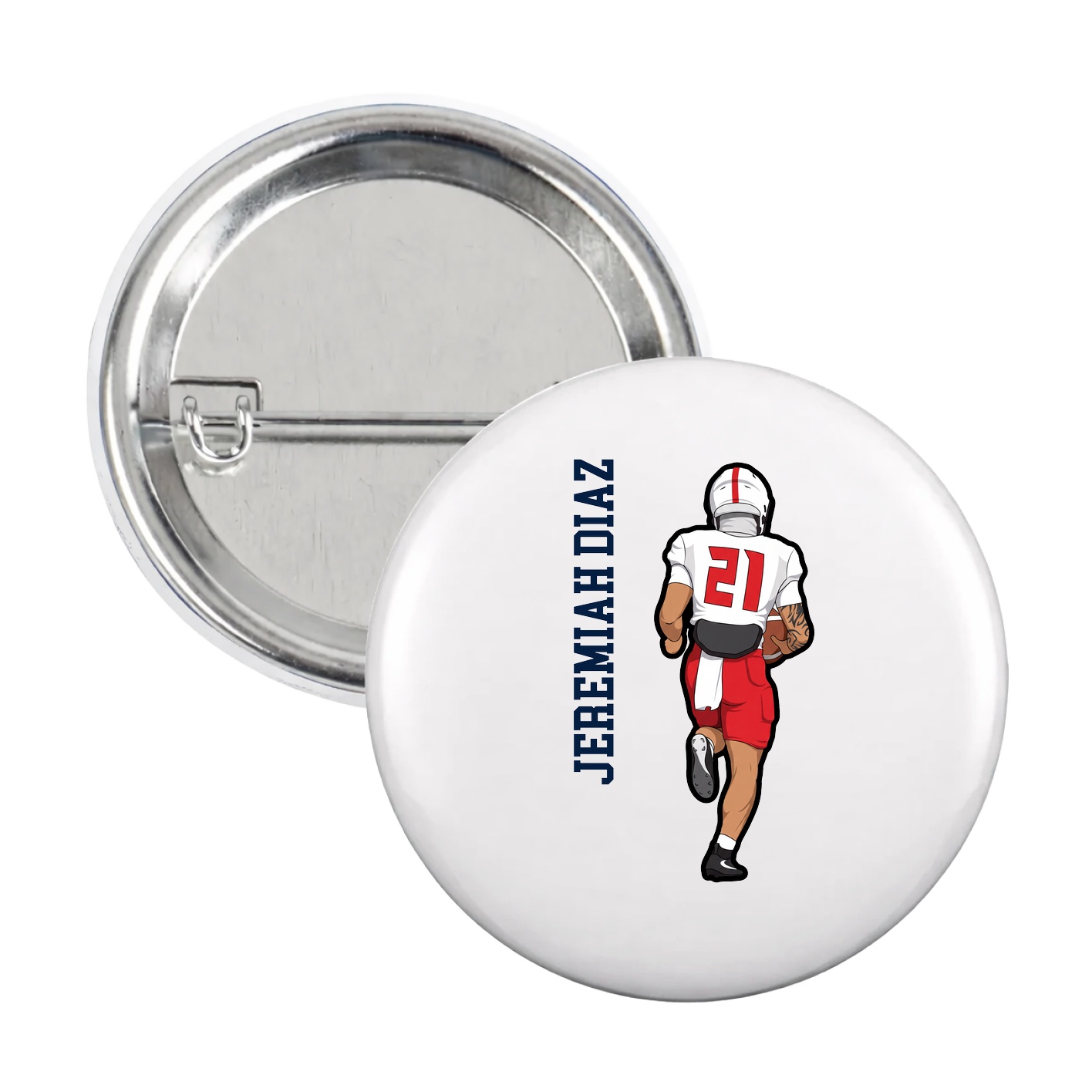 Game Day Button — Name Vertical in White