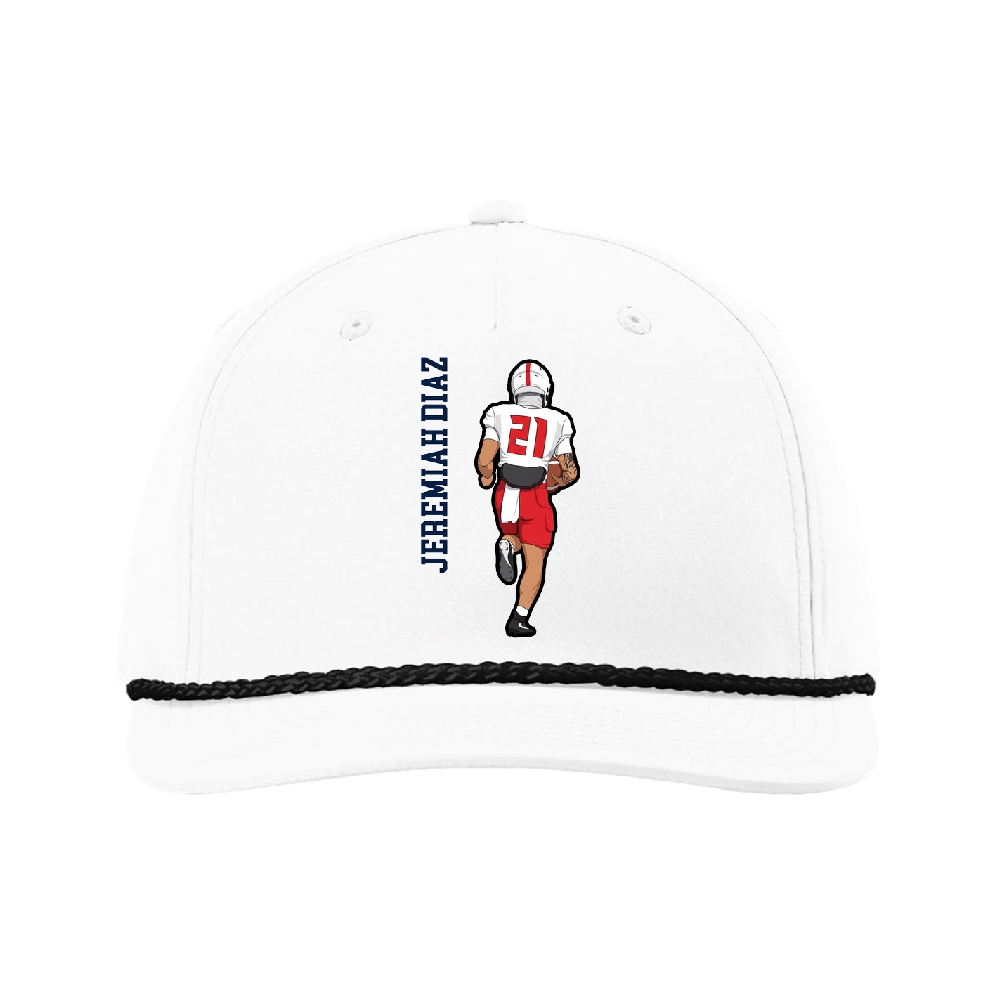 Five-Panel Classic Rope Cap — Name Vertical in White
