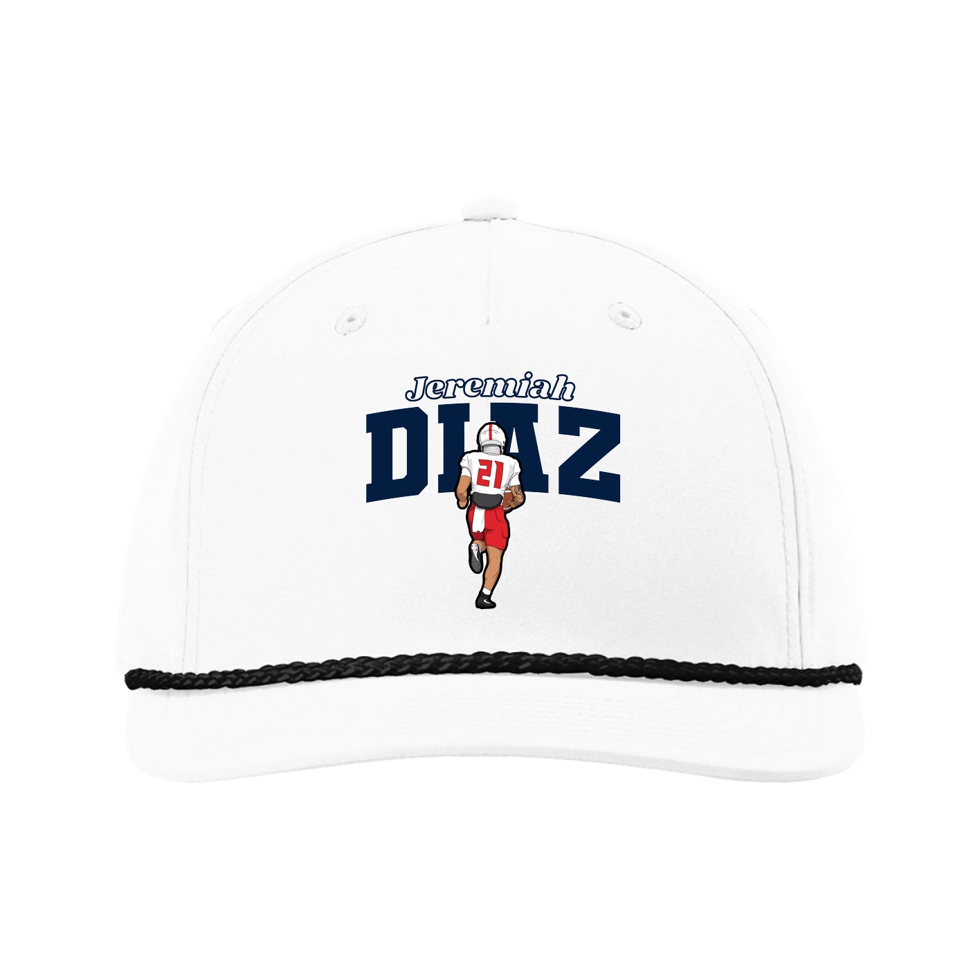 Five-Panel Classic Rope Cap — Name Arch in White
