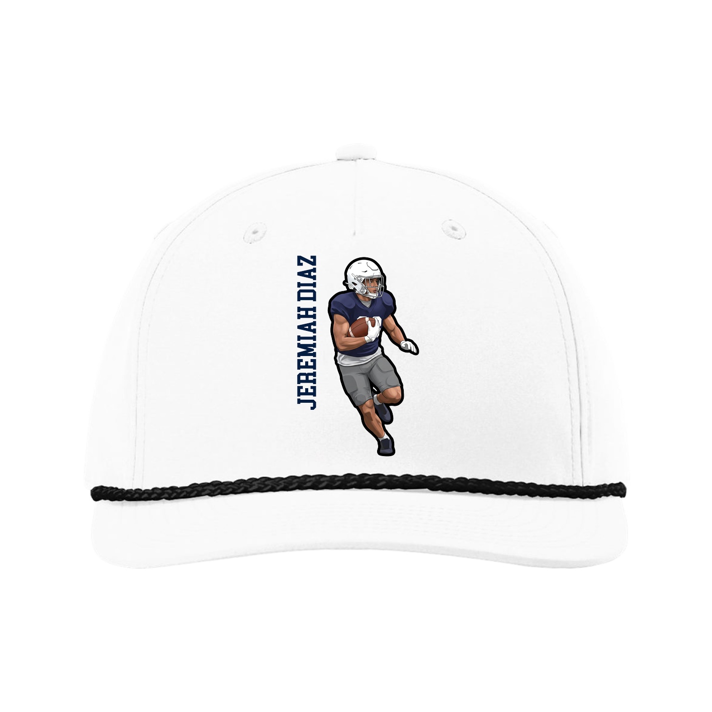 Five-Panel Classic Rope Cap — Name Vertical in White