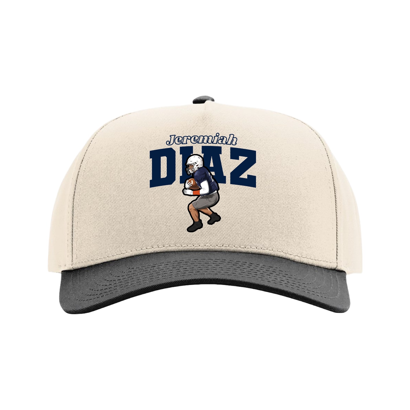 Full Fabric Five-Panel Champ Cap — Name Arch in Cream/Black