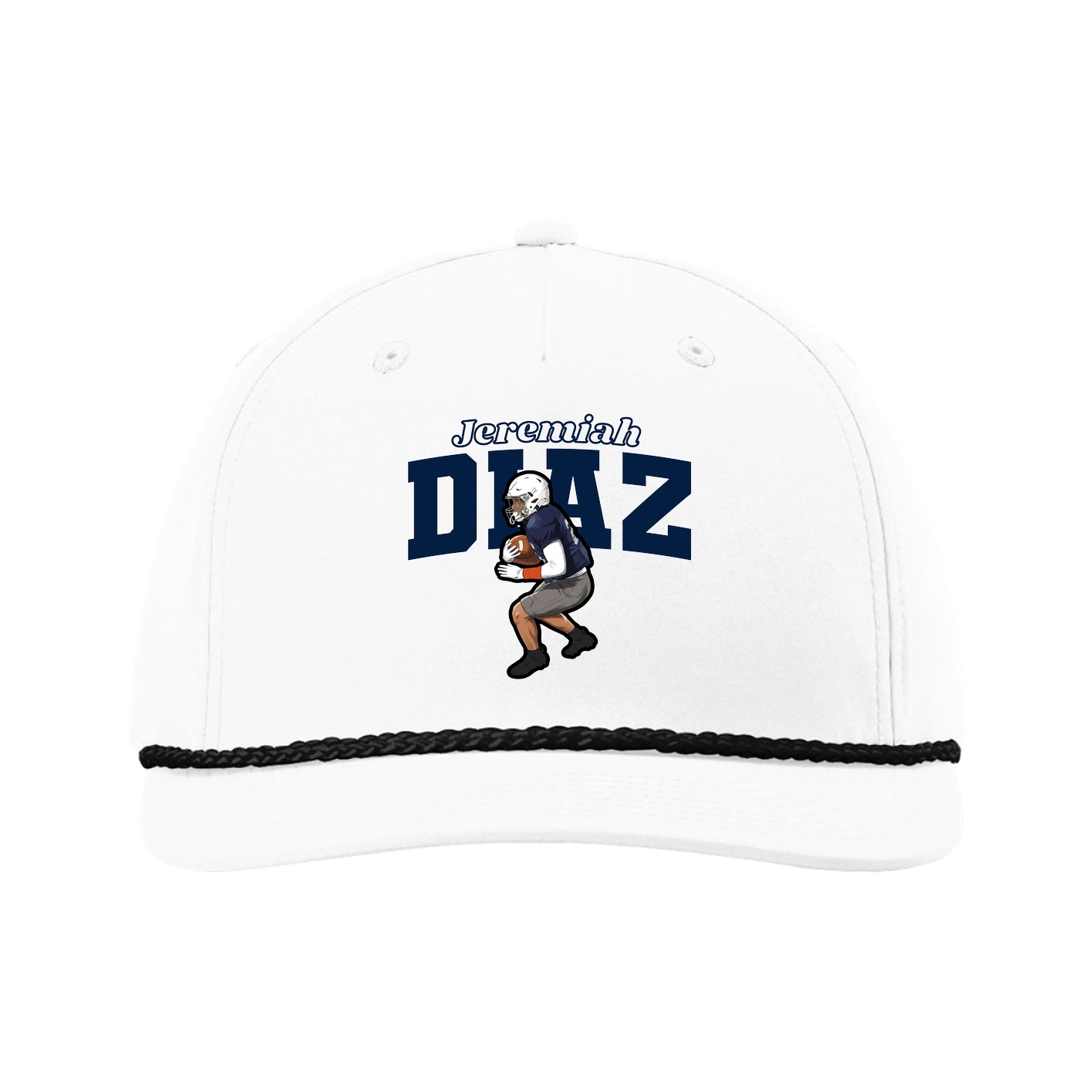 Five-Panel Classic Rope Cap — Name Arch in White