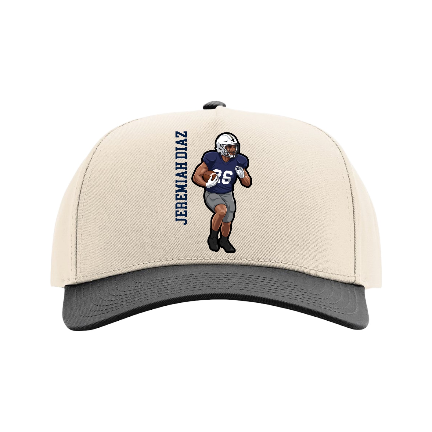 Full Fabric Five-Panel Champ Cap — Name Vertical in Cream/Black