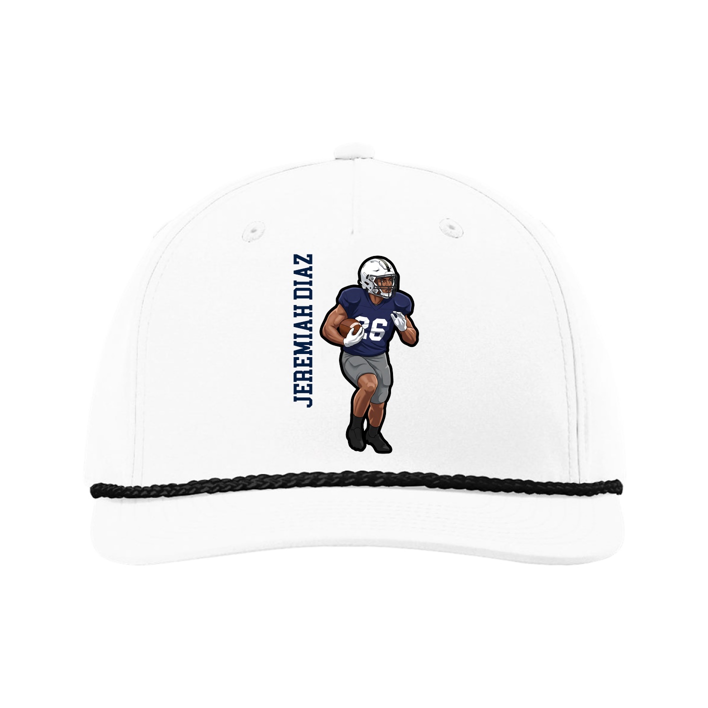 Five-Panel Classic Rope Cap — Name Vertical in White