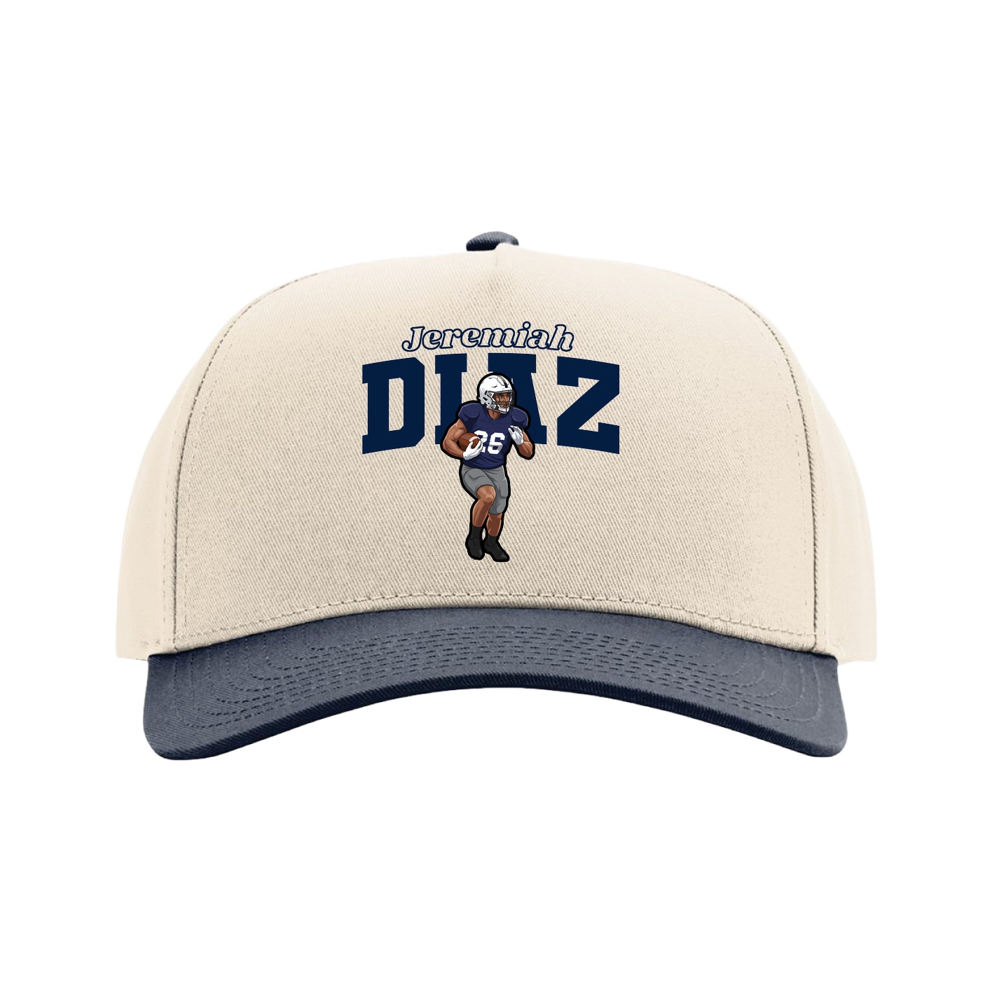 Full Fabric Five-Panel Champ Cap — Name Arch in Cream/Navy
