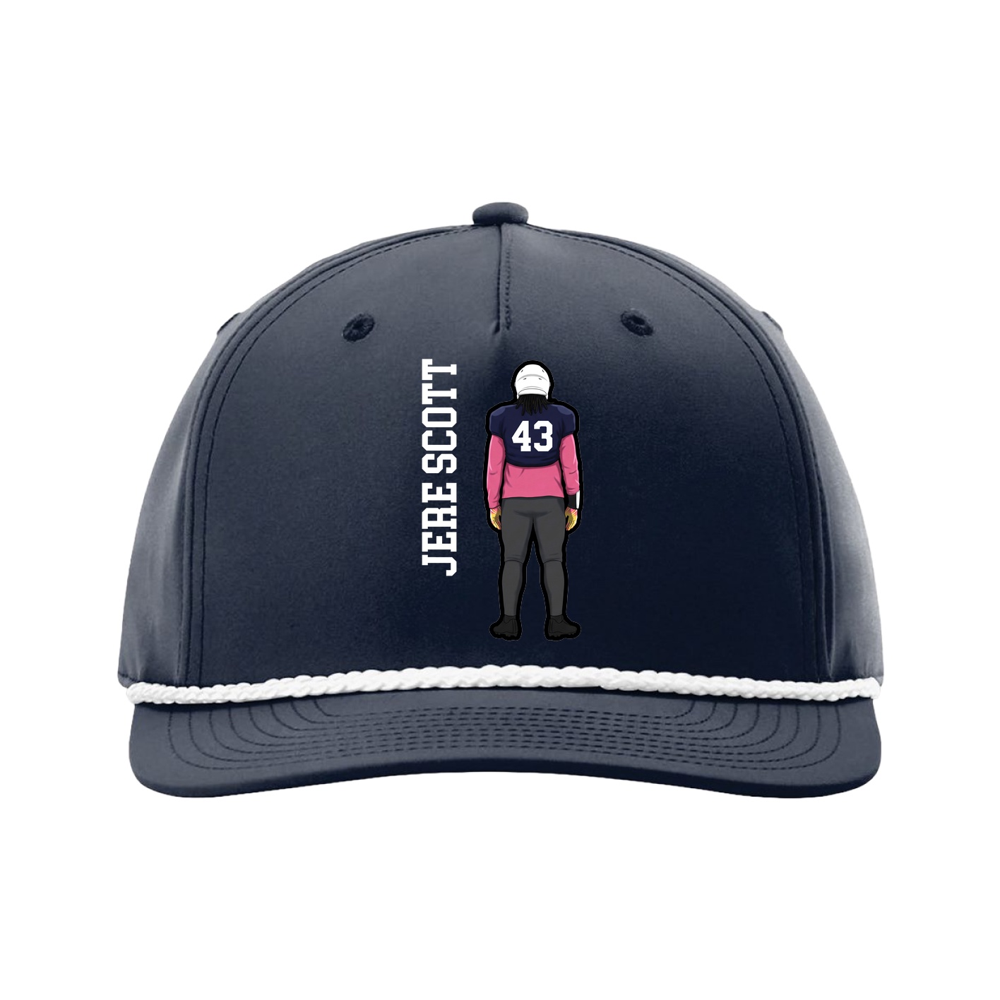 Five-Panel Classic Rope Cap — Name Vertical in Navy
