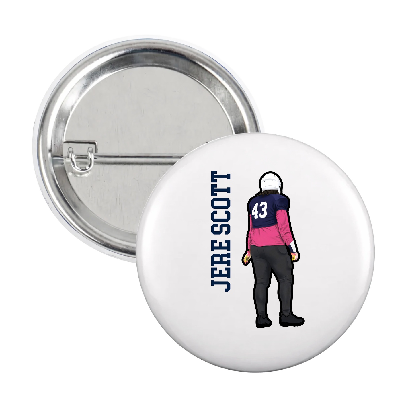 Game Day Button — Name Vertical in White